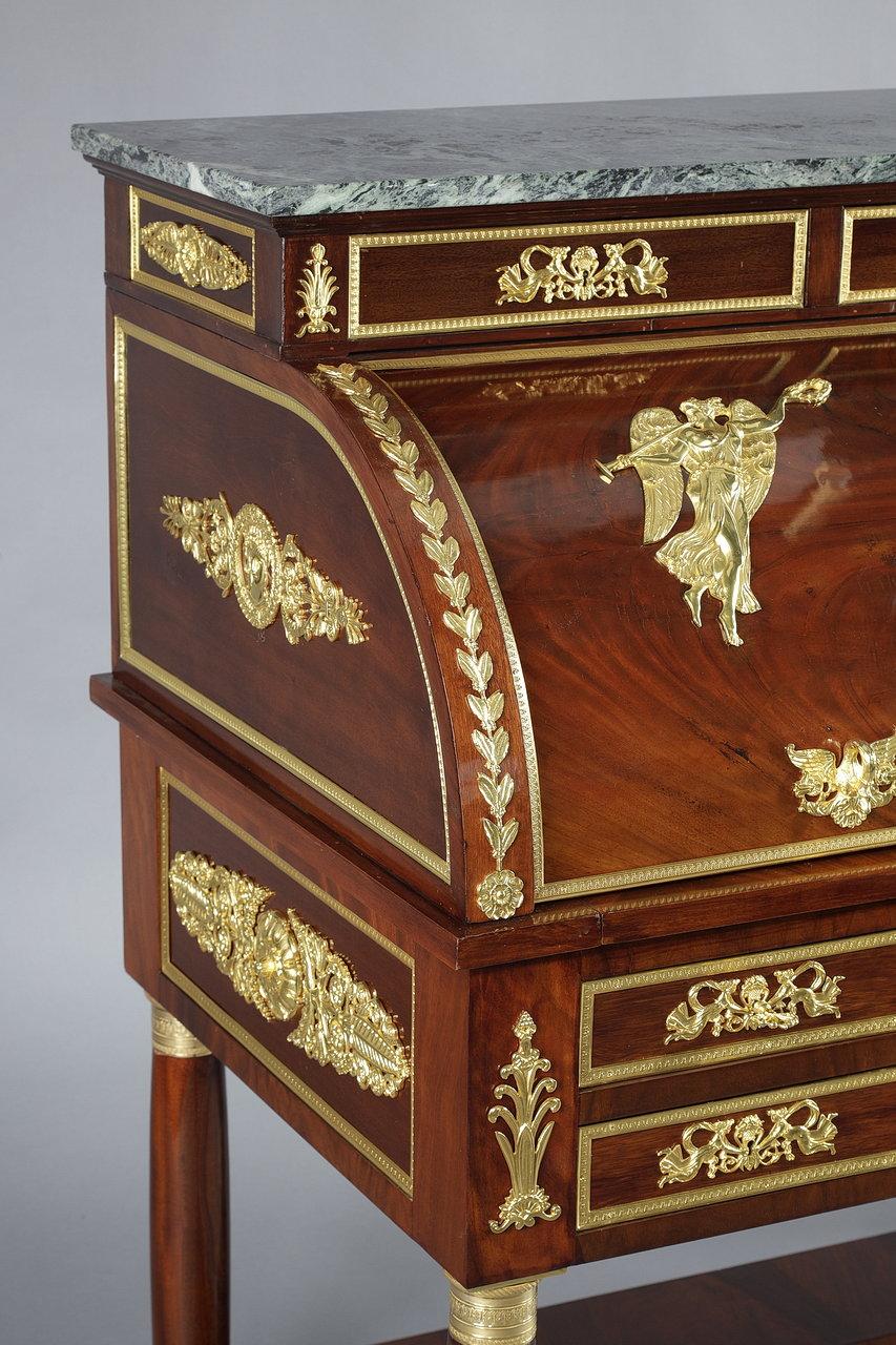 Mahogany and Gilded Bronze Cylinder Desk, Empire Style, 19th Century For Sale 1