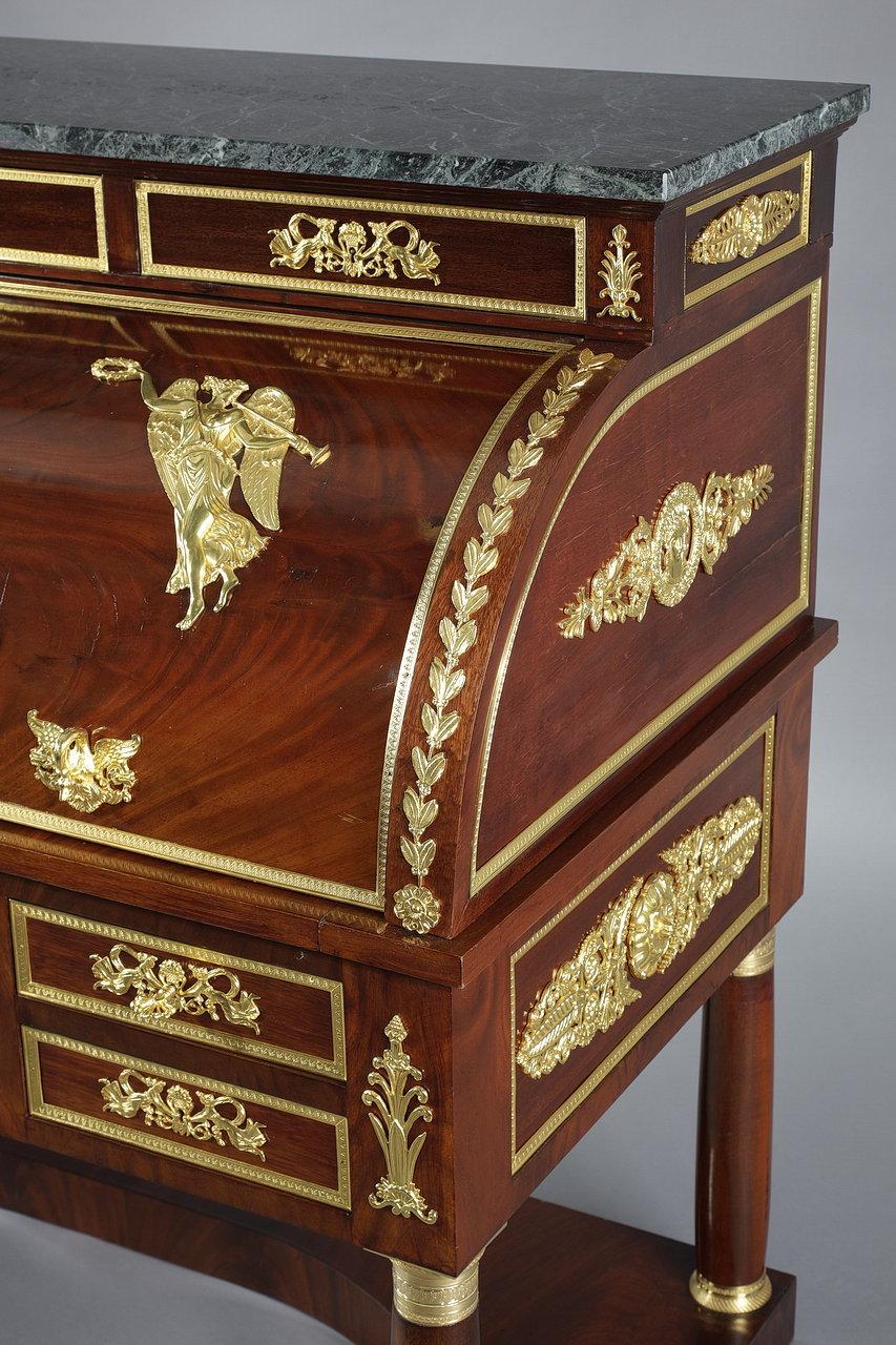 Mahogany and Gilded Bronze Cylinder Desk, Empire Style, 19th Century For Sale 2