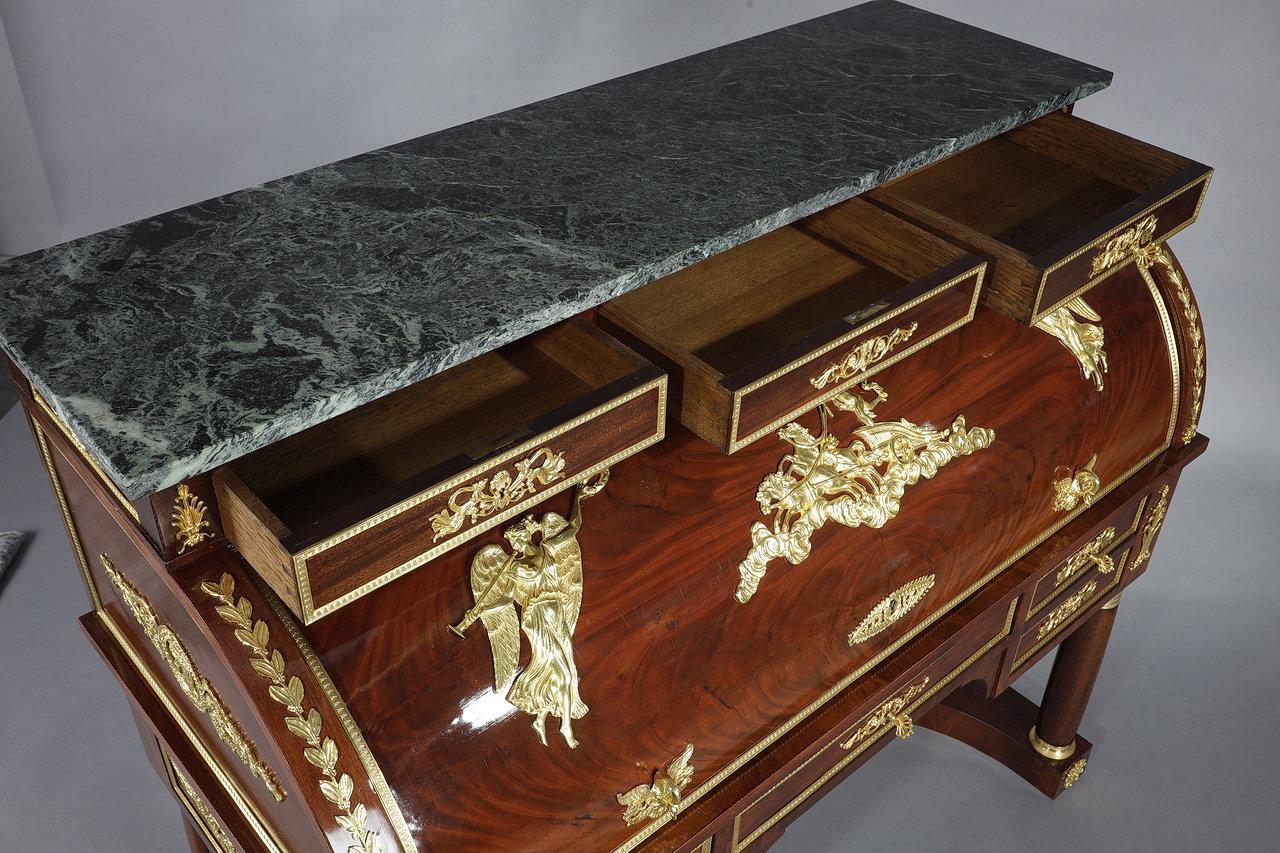 Mahogany and Gilded Bronze Cylinder Desk, Empire Style, 19th Century For Sale 3