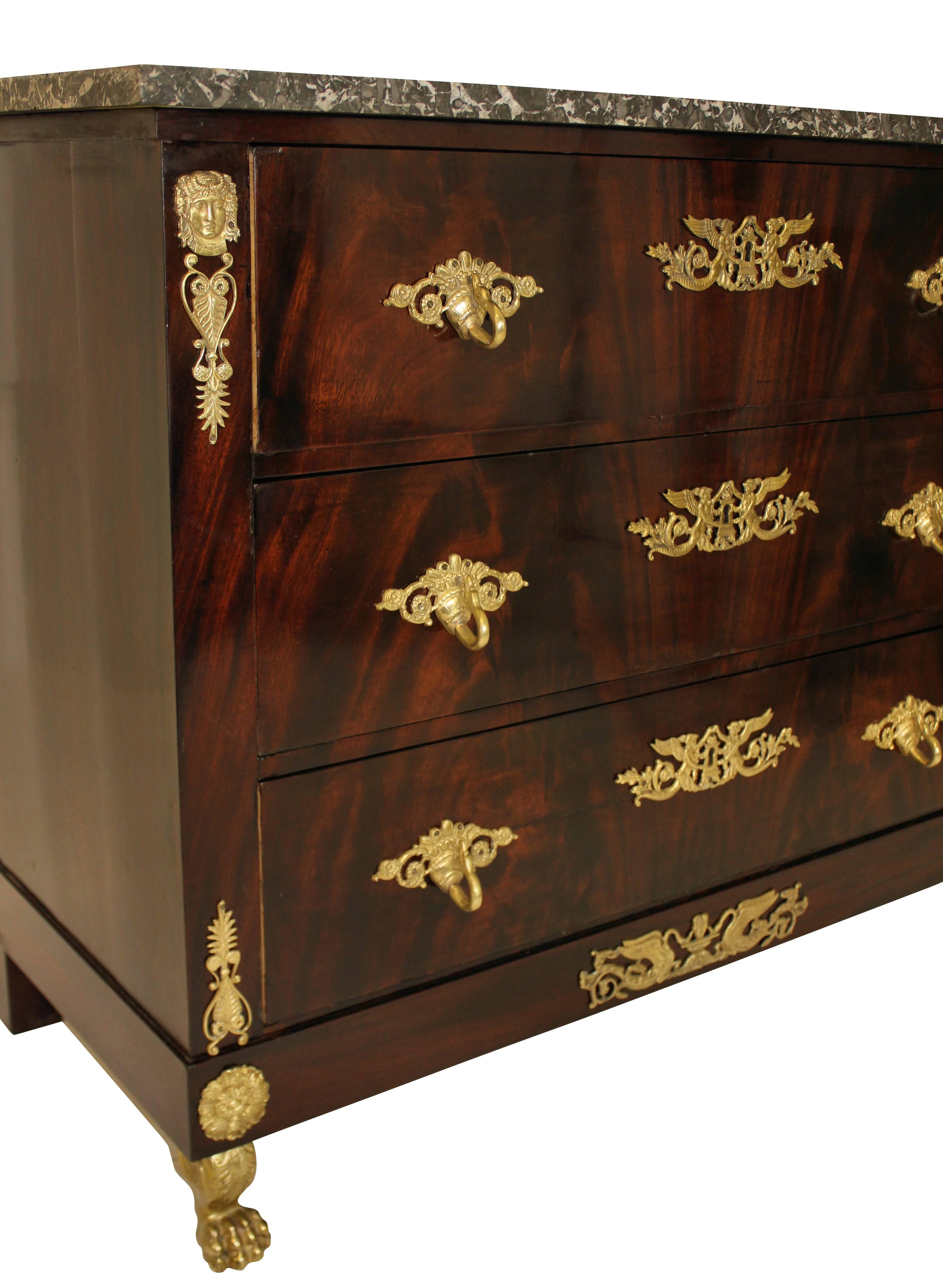 French Mahogany and Gilt Bronze First Empire Commode