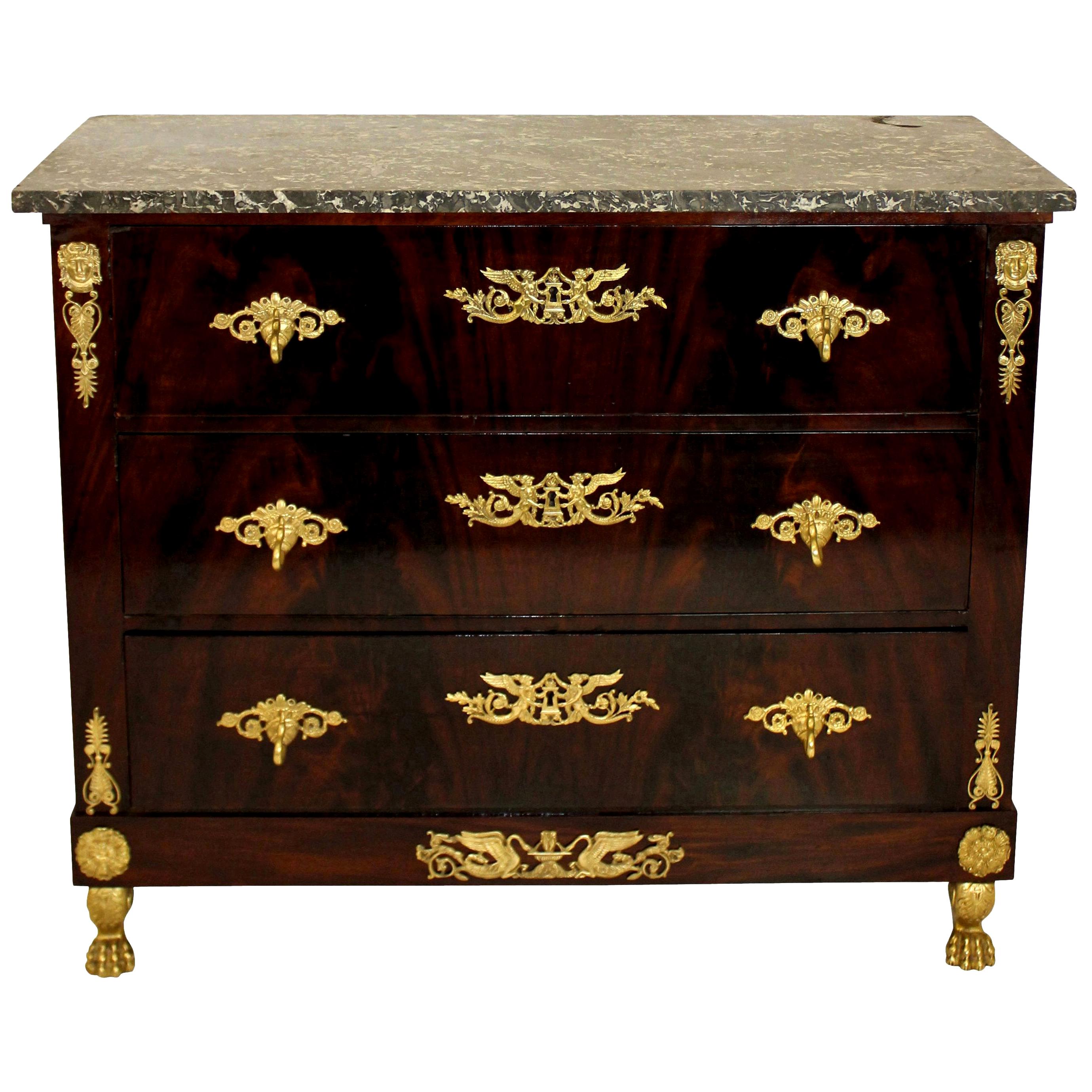 Mahogany and Gilt Bronze First Empire Commode