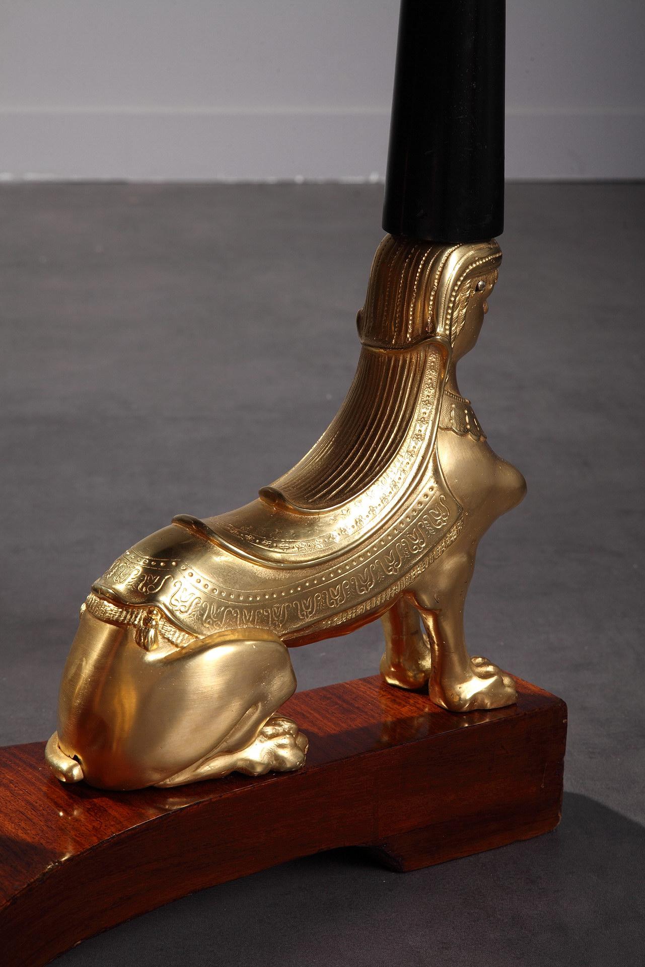 Mahogany and Gilt Bronze Gueridon with Sphinx in Retour d'Égypte Style 7