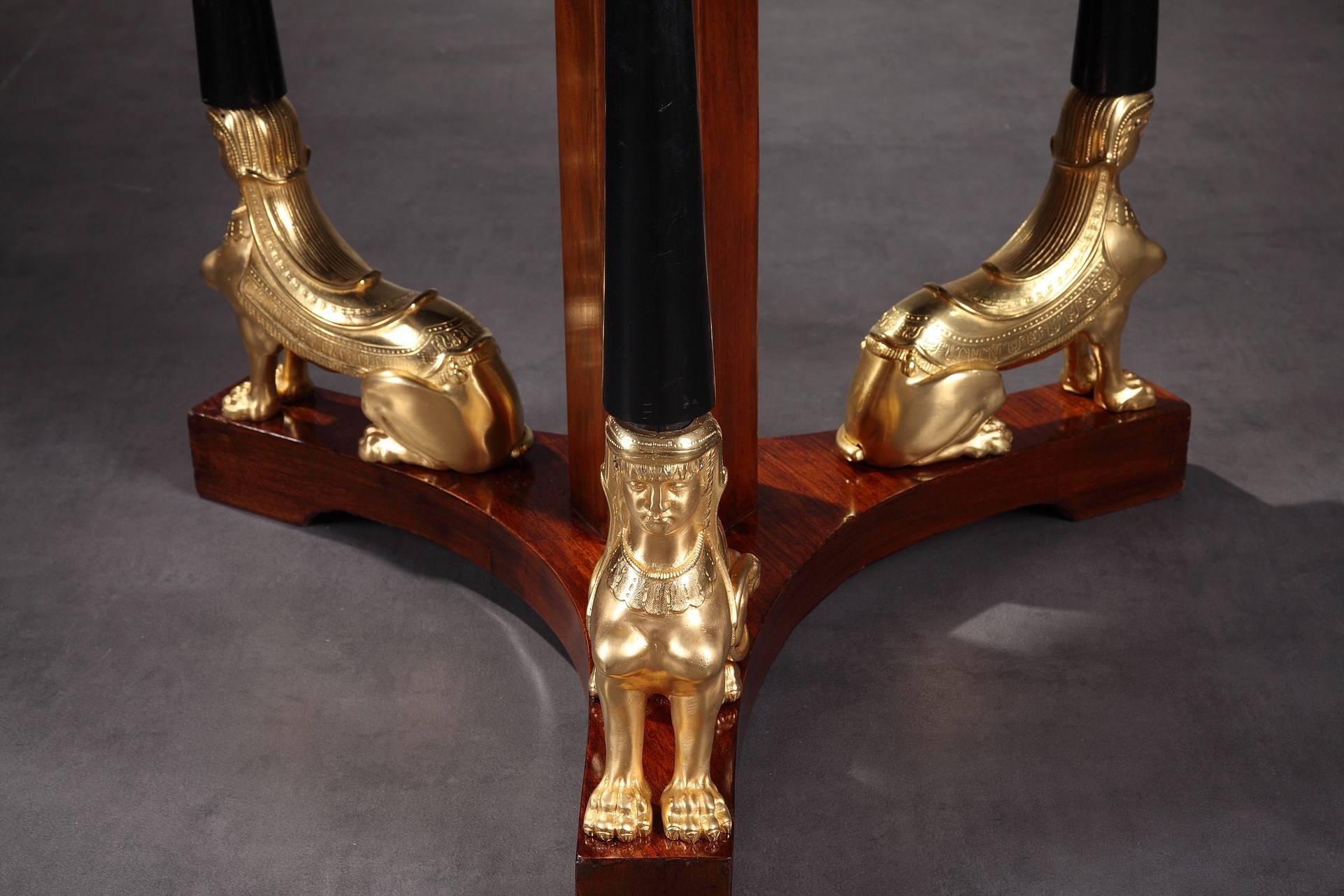 Directoire Mahogany and Gilt Bronze Gueridon with Sphinx in Retour d'Égypte Style