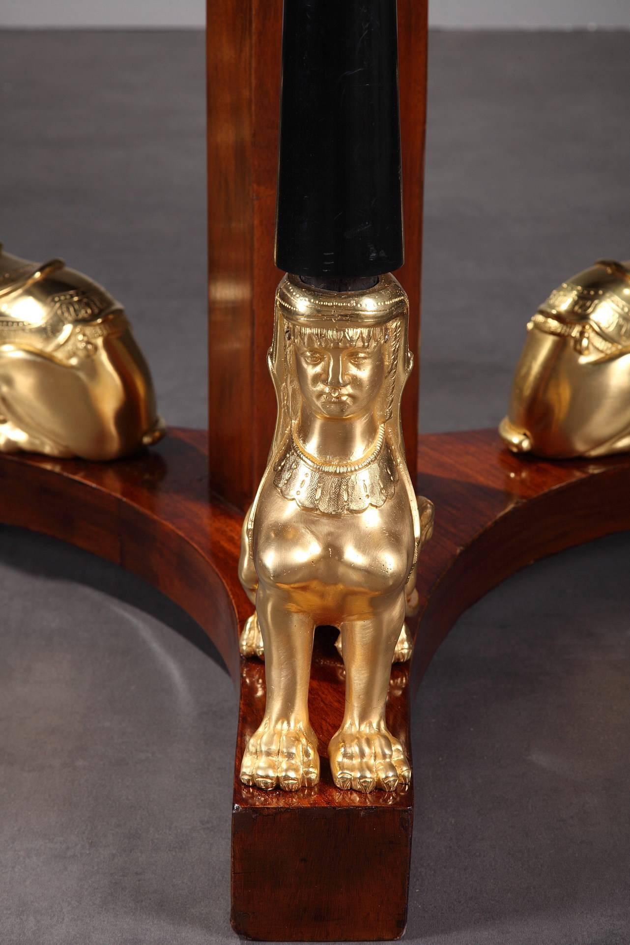 French Mahogany and Gilt Bronze Gueridon with Sphinx in Retour d'Égypte Style