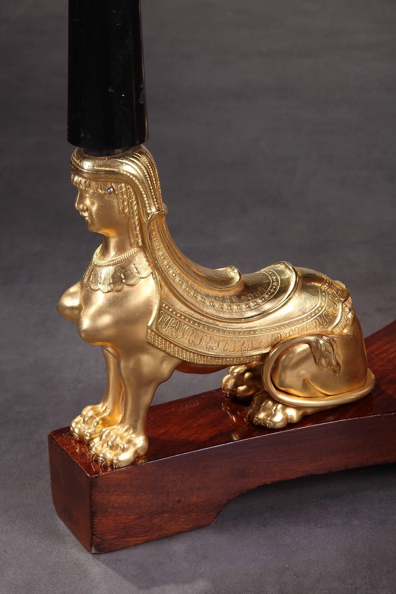 Mahogany and Gilt Bronze Gueridon with Sphinx in Retour d'Égypte Style 2
