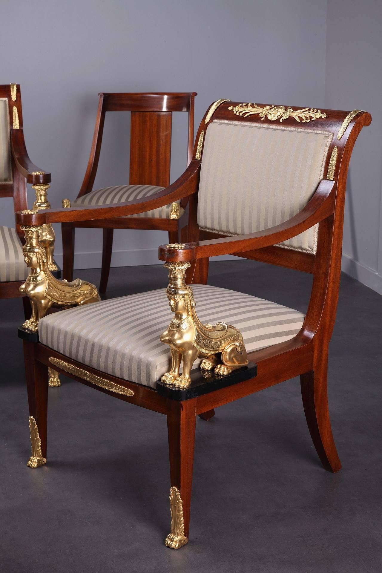 Mahogany and Gilt Bronze Living Room Set in Return from Egypt Style In Good Condition In Paris, FR