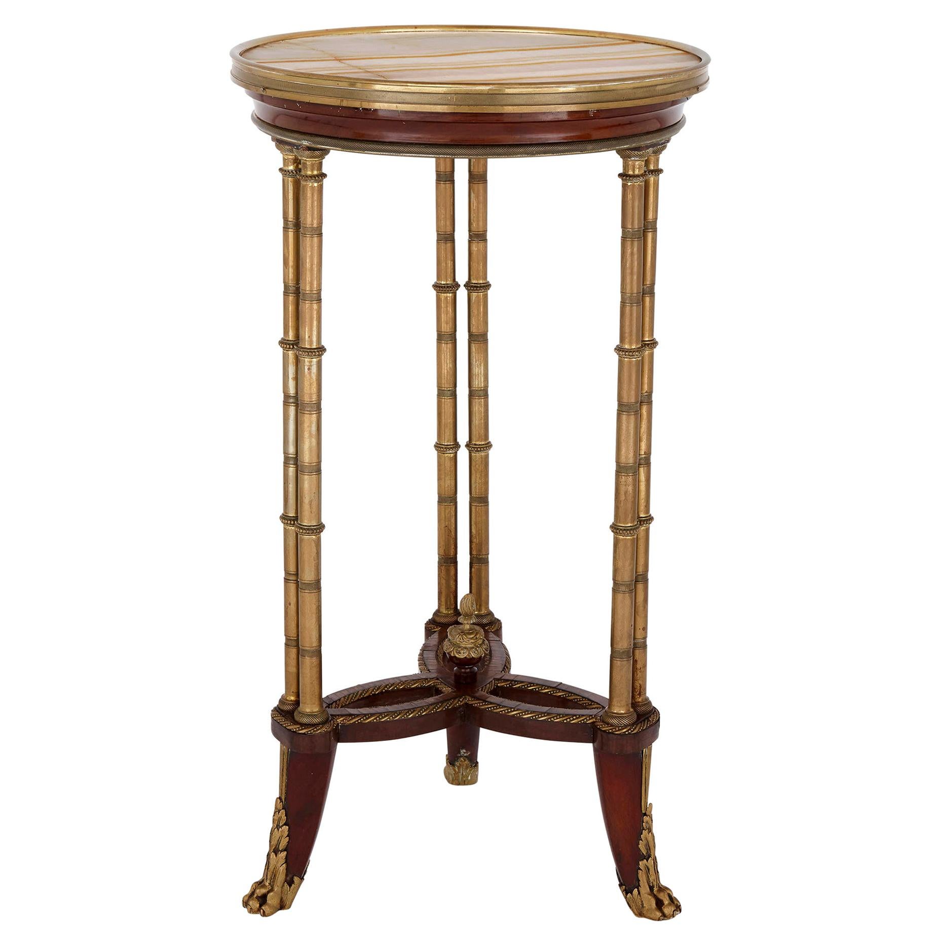 Mahogany and Gilt Bronze Side Table in the Manner of Weisweiler For Sale