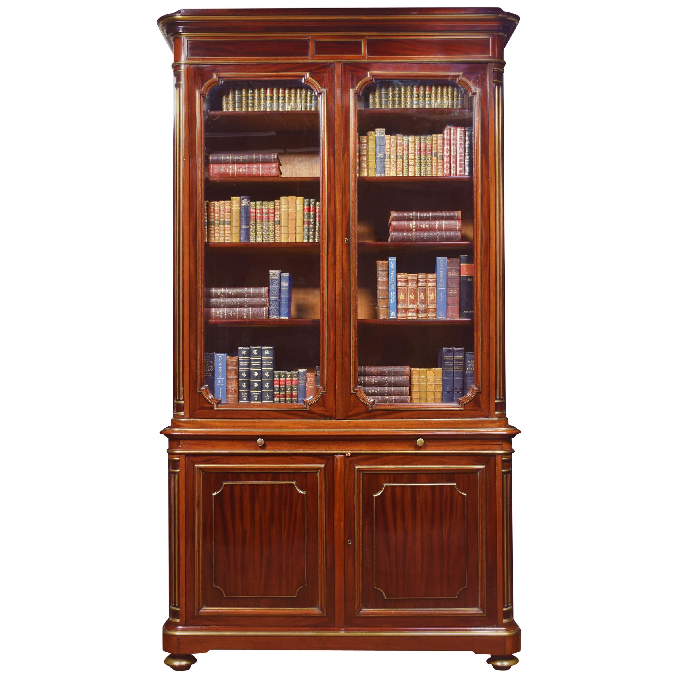 Mahogany and Gilt Metal Mounted Two-Door Bookcase For Sale