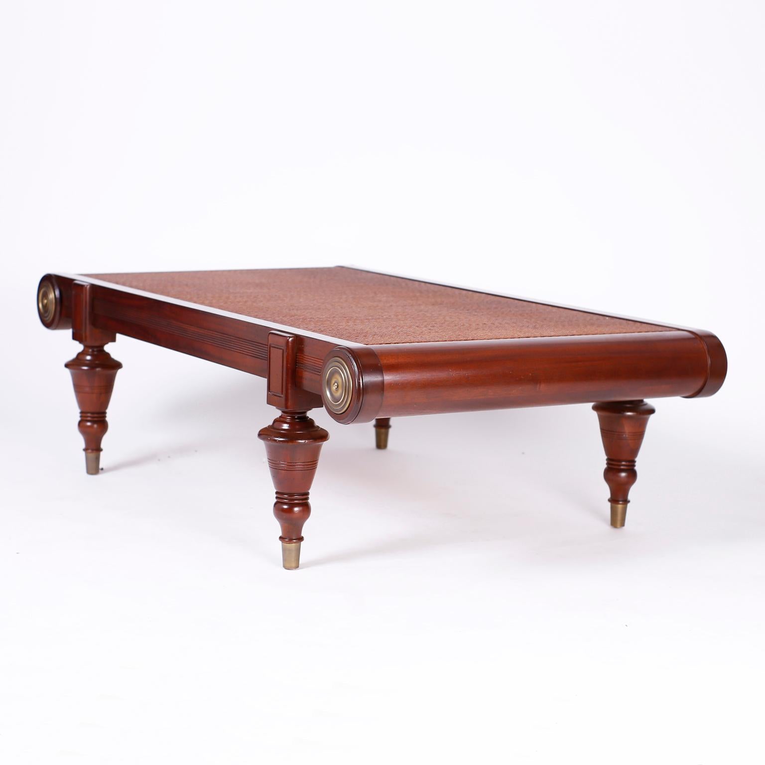British Colonial Mahogany and Grasscloth Coffee Table