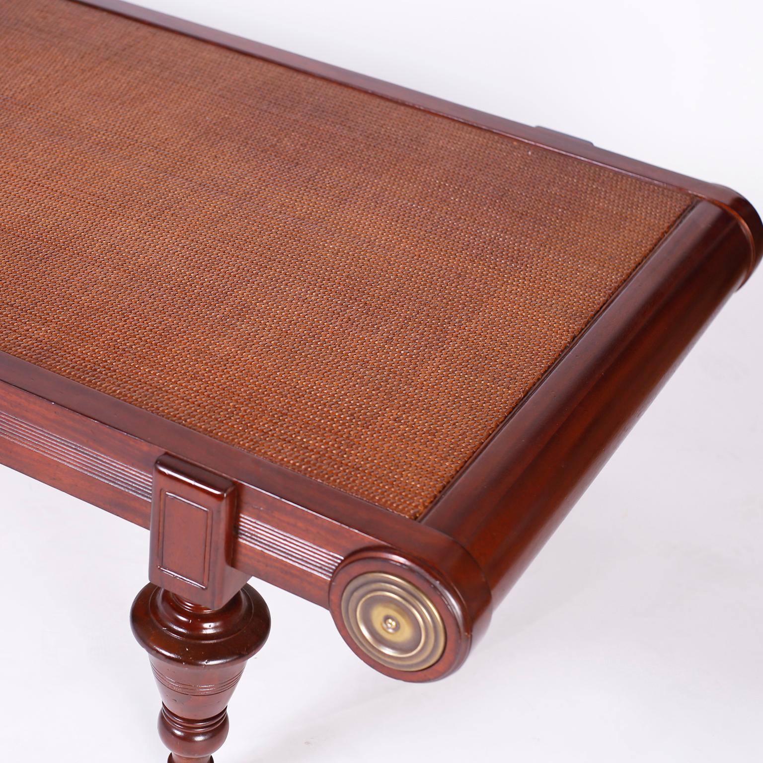 American Mahogany and Grasscloth Coffee Table
