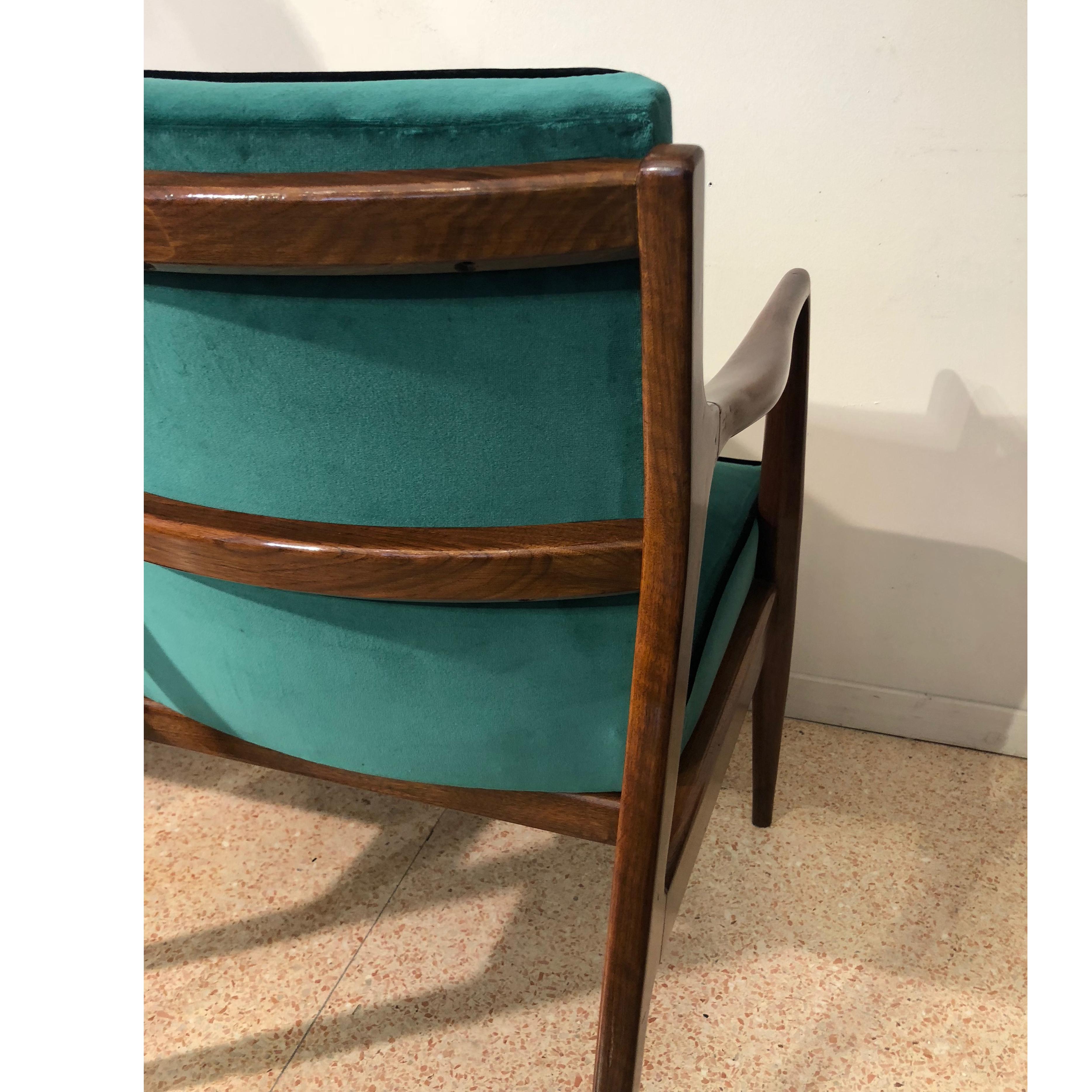 Mahogany and Green Velvet Armchairs, Design 1960, France 5