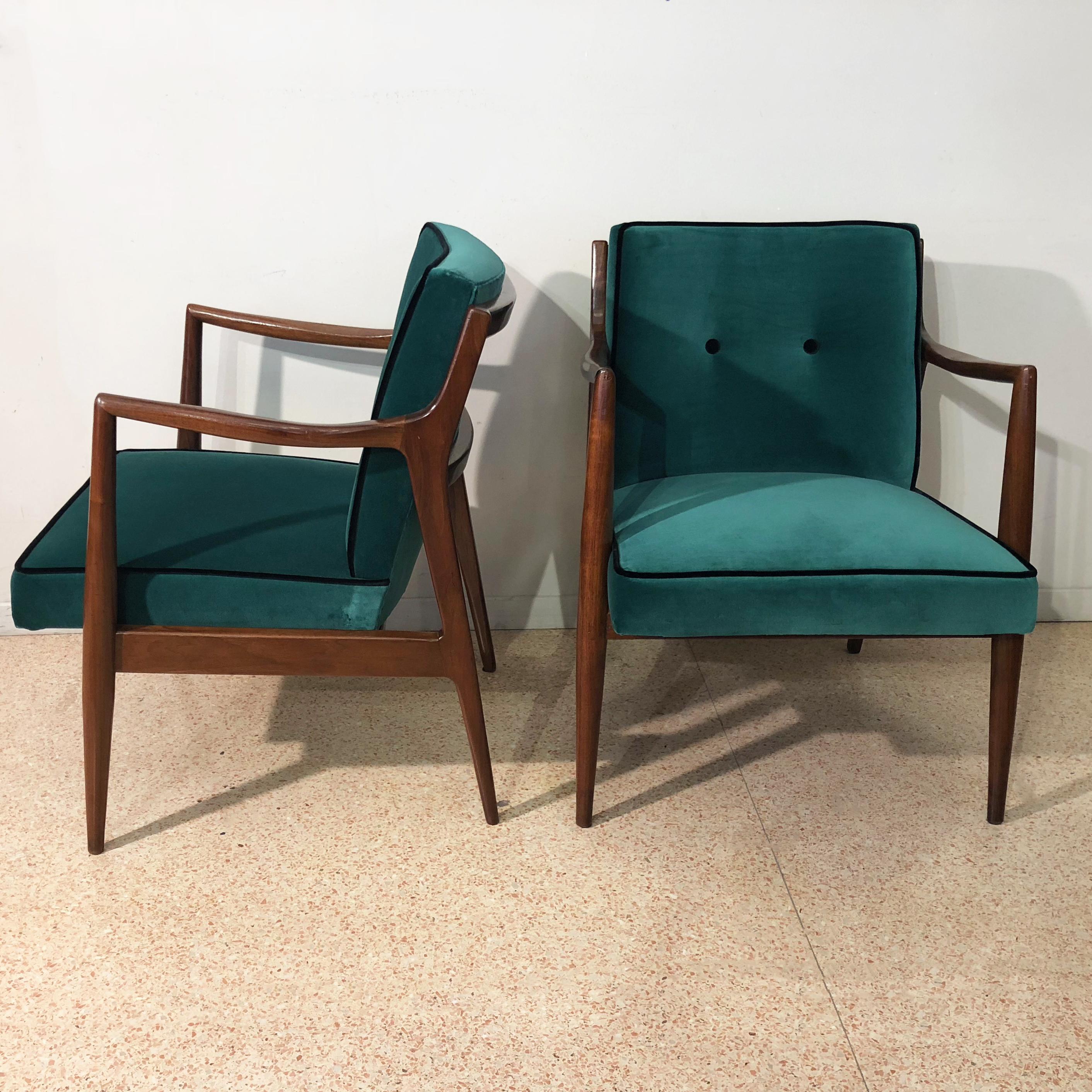 Mahogany and Green Velvet Armchairs, Design 1960, France 7