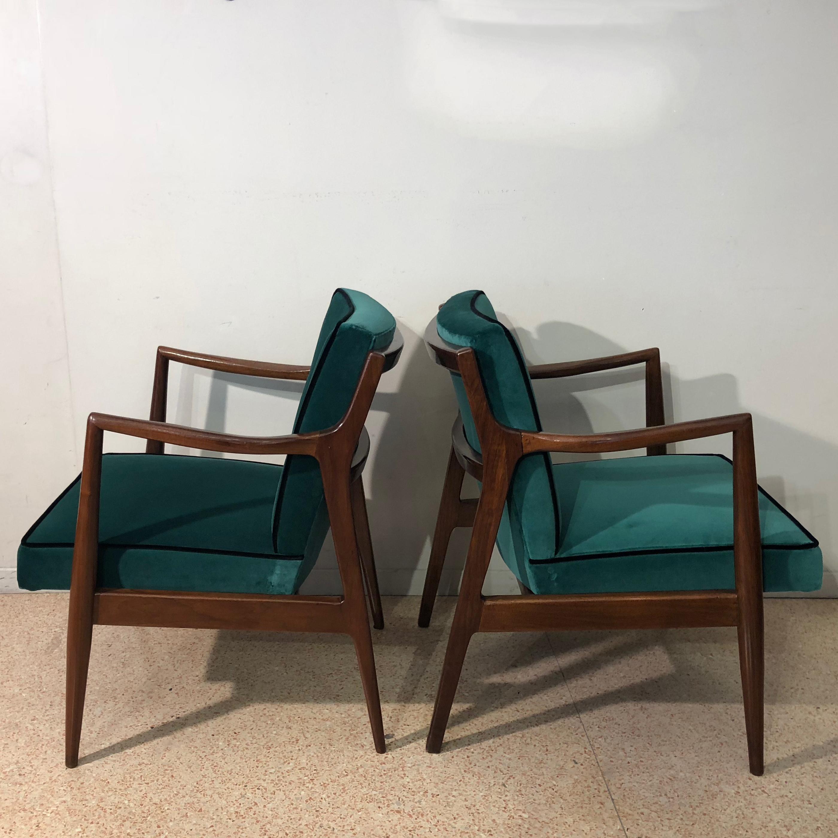 Mahogany and Green Velvet Armchairs, Design 1960, France 8