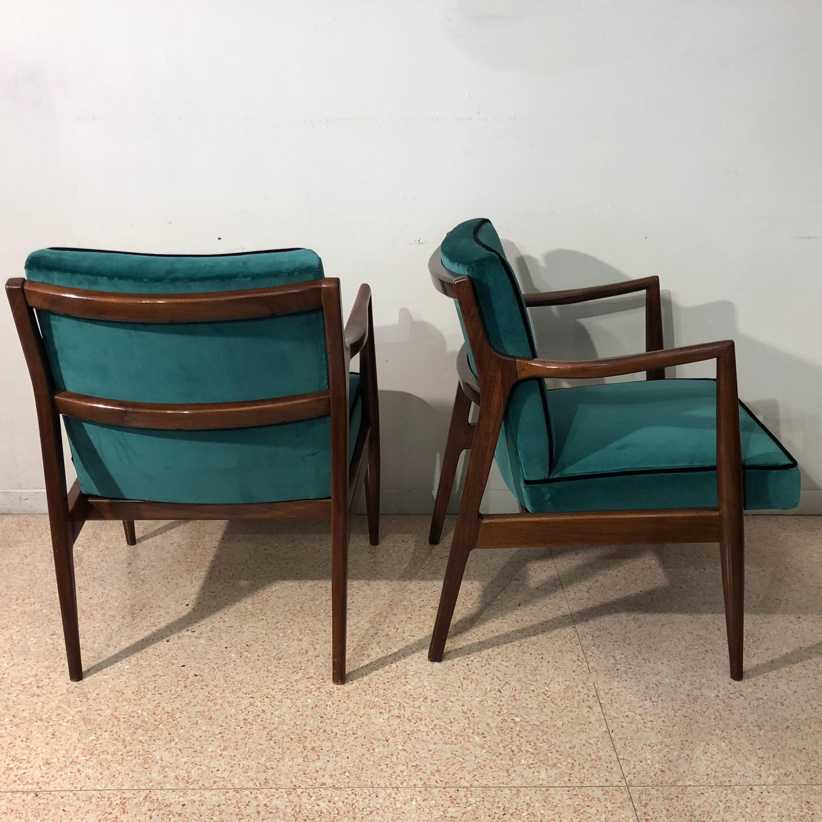 Mahogany and Green Velvet Armchairs, Design 1960, France 9