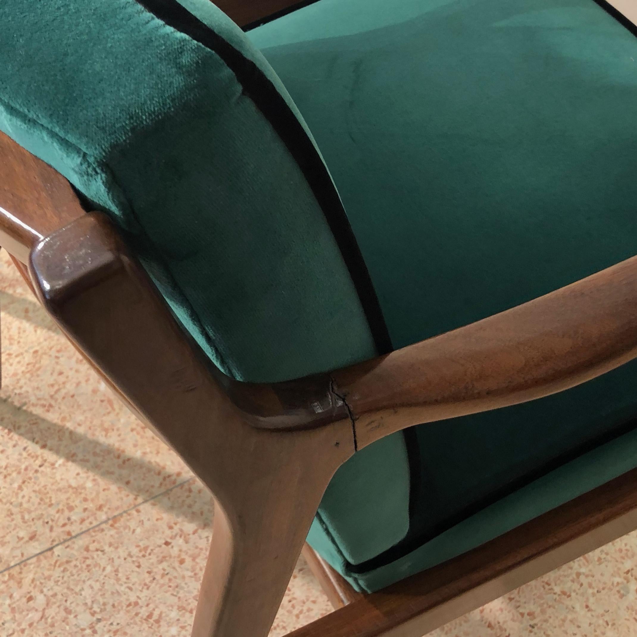 Mahogany and Green Velvet Armchairs, Design 1960, France 2