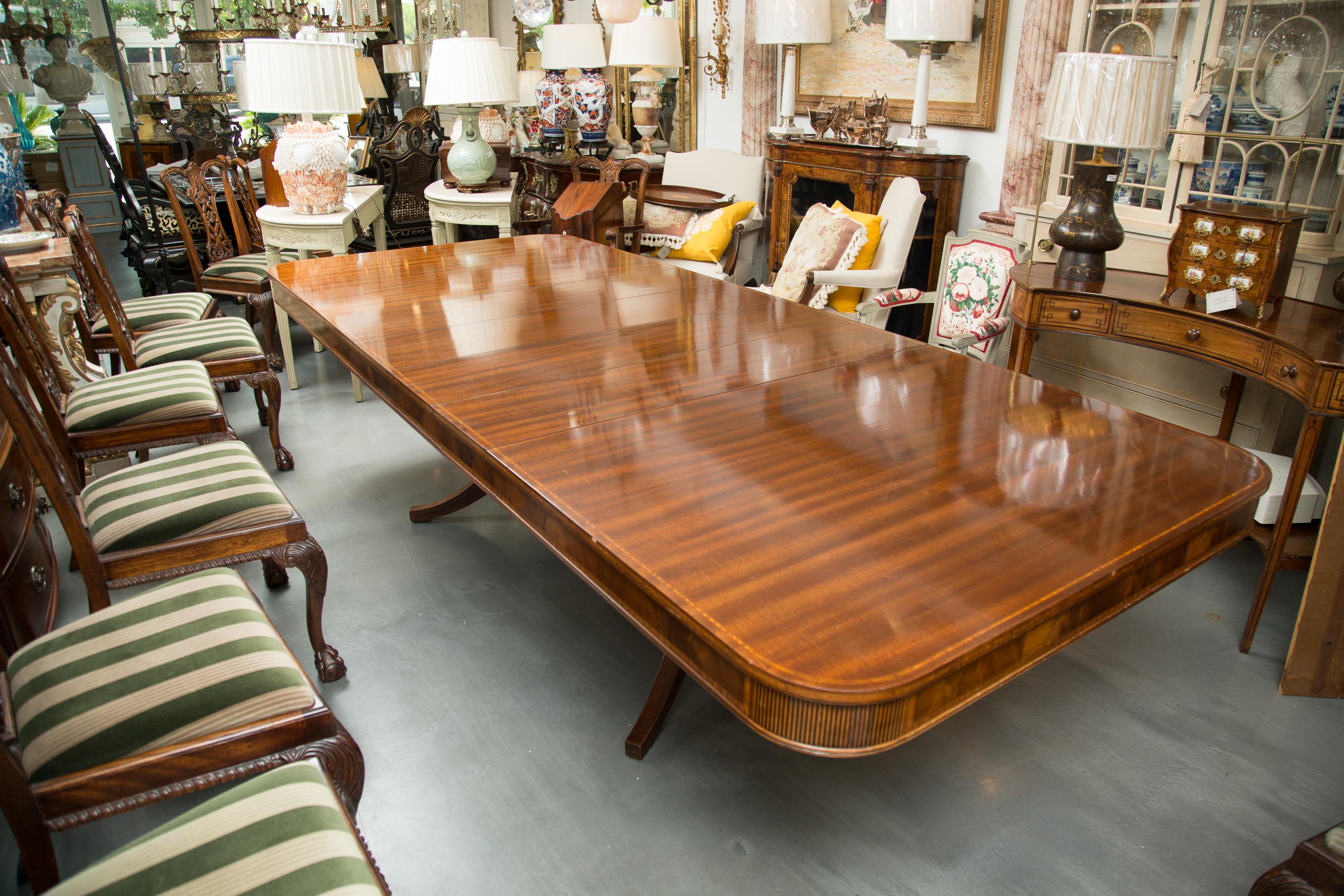 20th Century Mahogany and Inlaid Dining Room Table