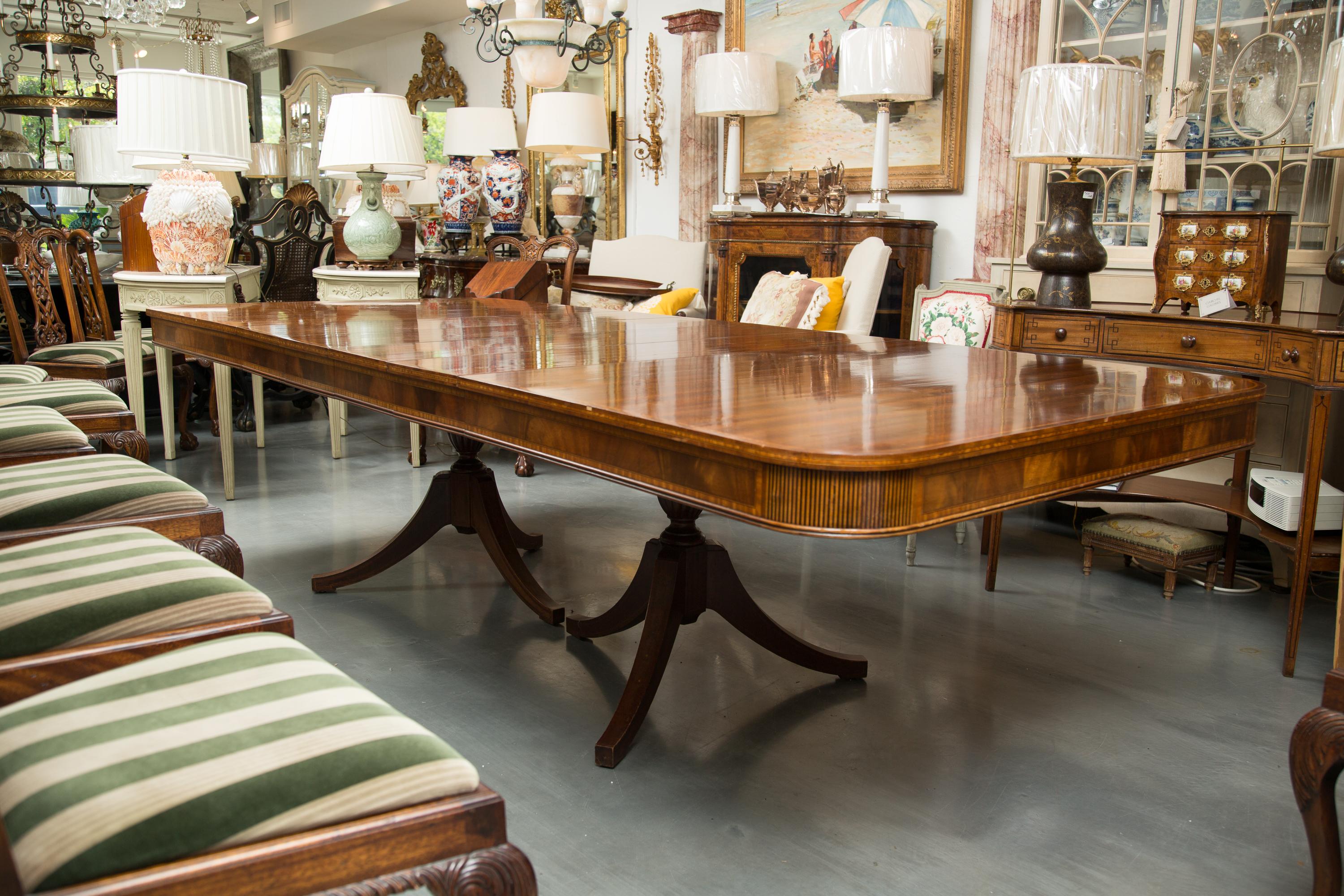 Wood Mahogany and Inlaid Dining Room Table