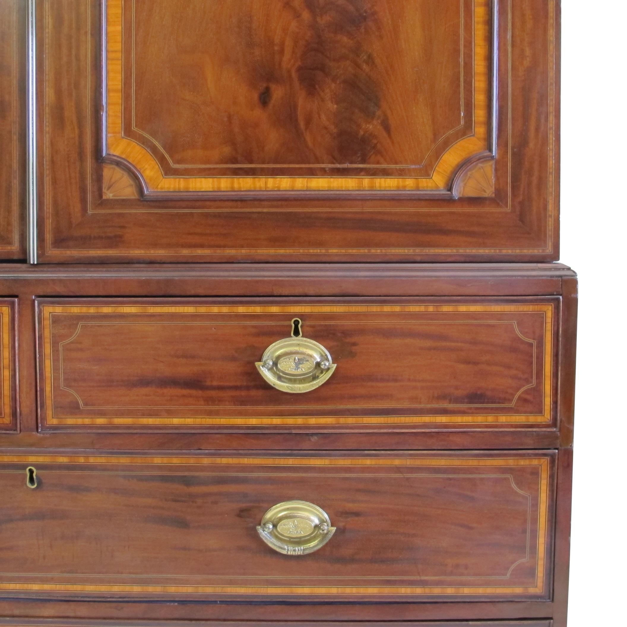 Mahogany and Inlaid Satinwood Linen Press Cabinet, English, Mid-19th Century 1