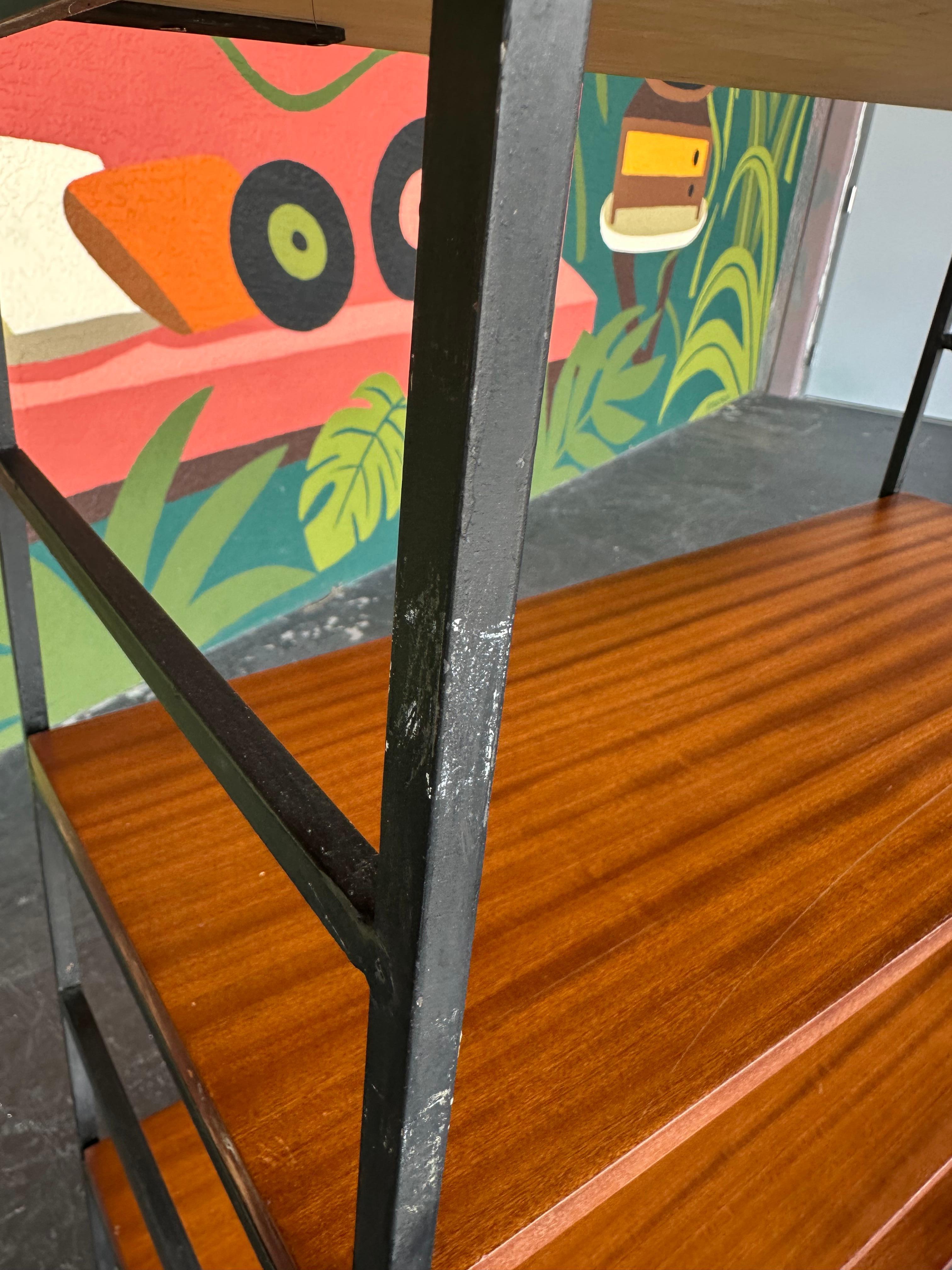 Mahogany and Iron Mid Century Bookcase Shelving Unit For Sale 5