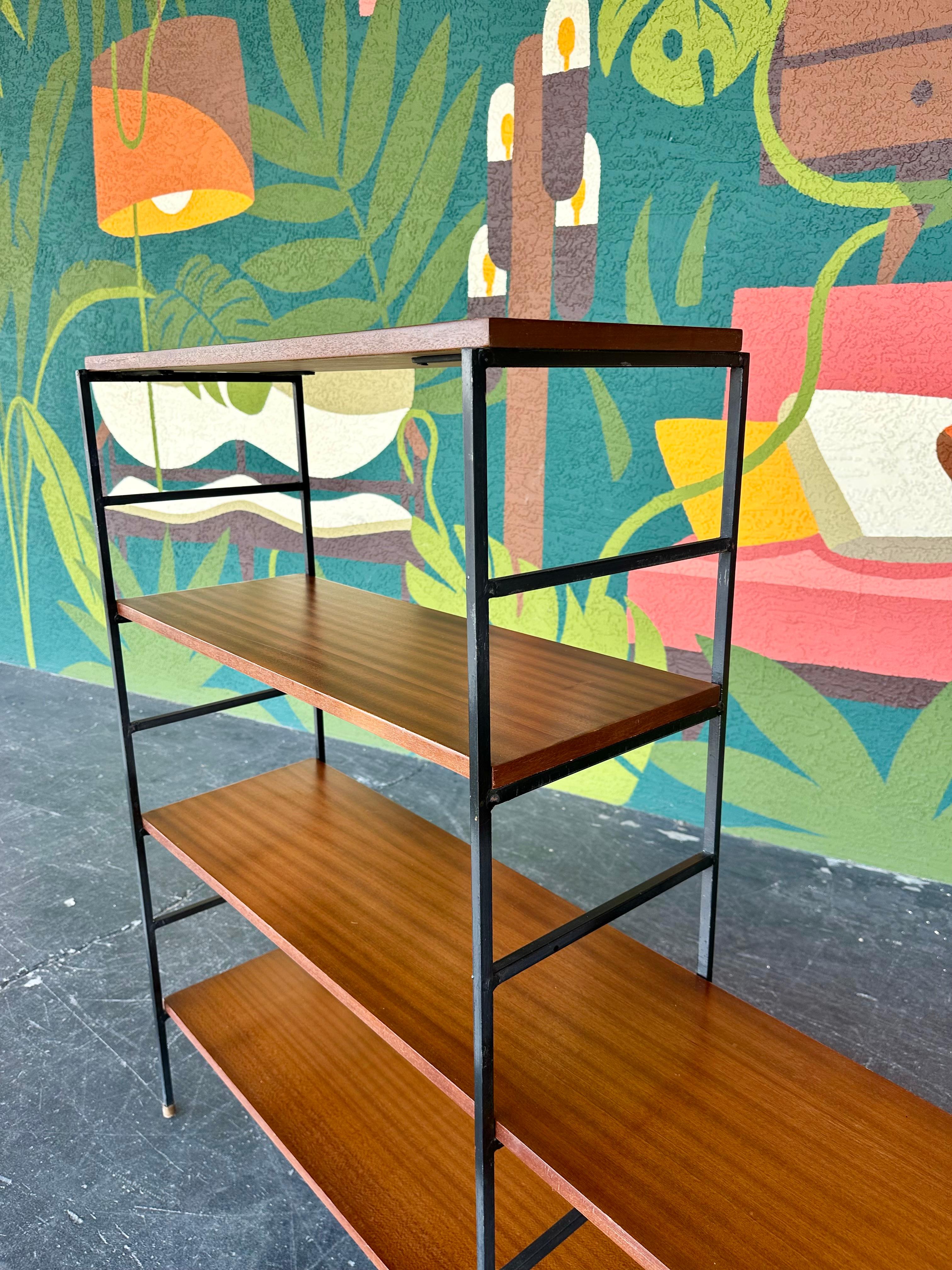 Mahogany and Iron Mid Century Bookcase Shelving Unit For Sale 2