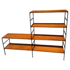 Mahogany and Iron Mid Century Bookcase Shelving Unit
