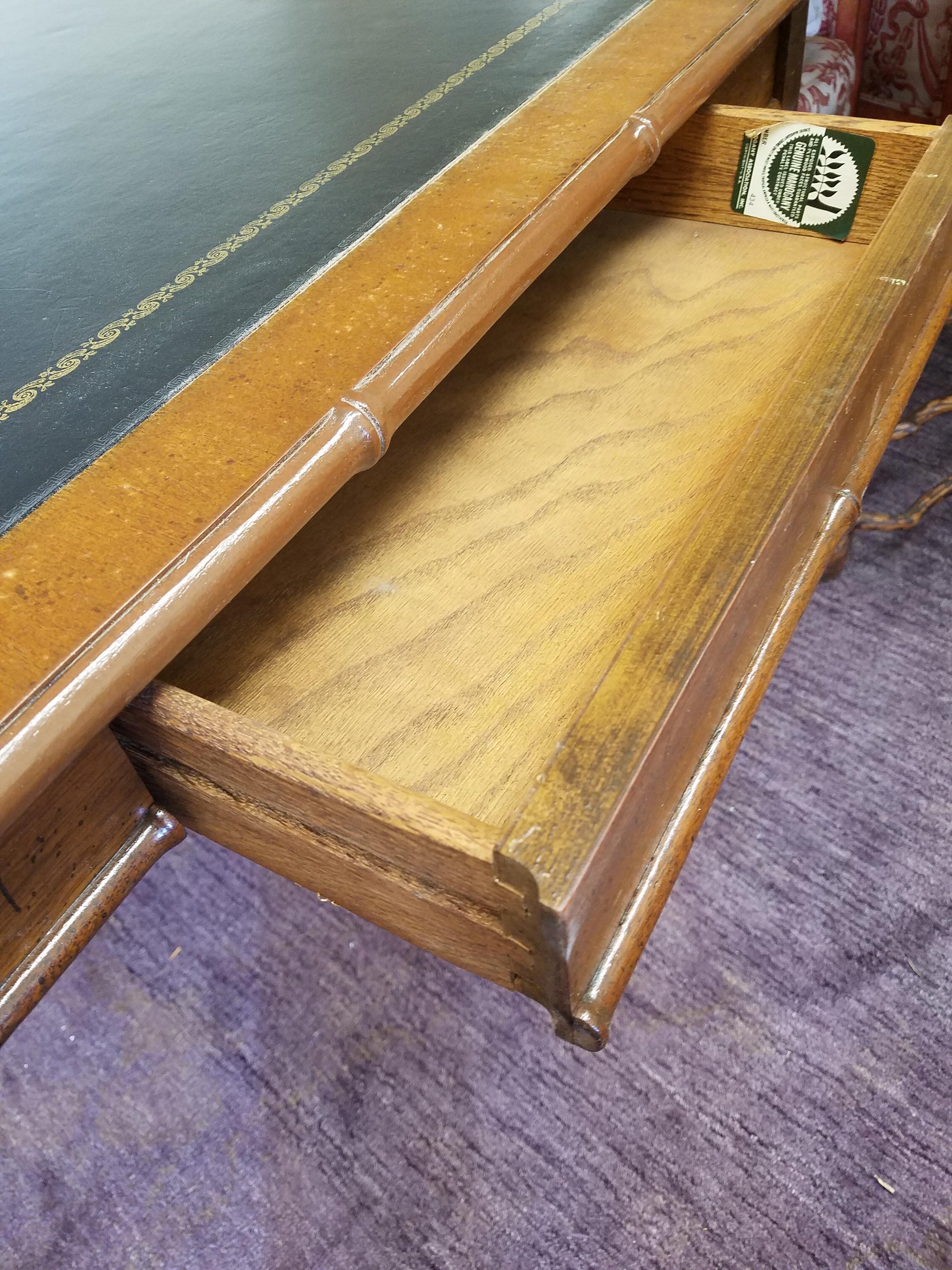 American Mahogany and Leather Card Table Bamboo Motif