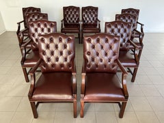 Chesterfield-Esszimmerstühle aus Mahagoni und Leder, neu, 10er-Set