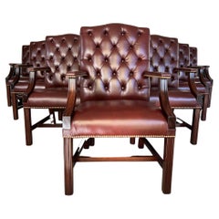 Mahogany and Leather Chesterfield Dining Armchairs As New, Set of 10