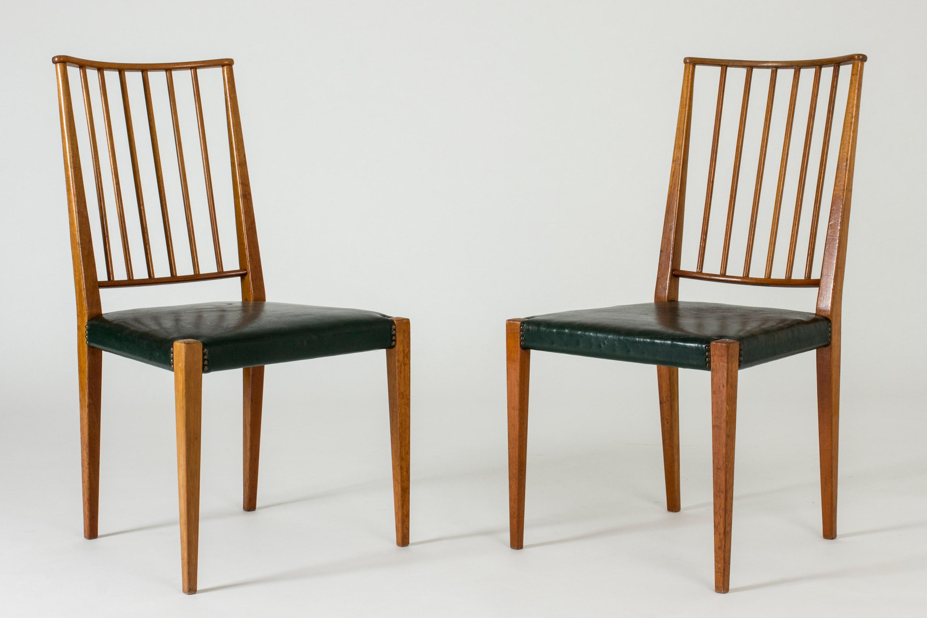 Scandinavian Modern Mahogany and Leather Dining Chairs by Josef Frank