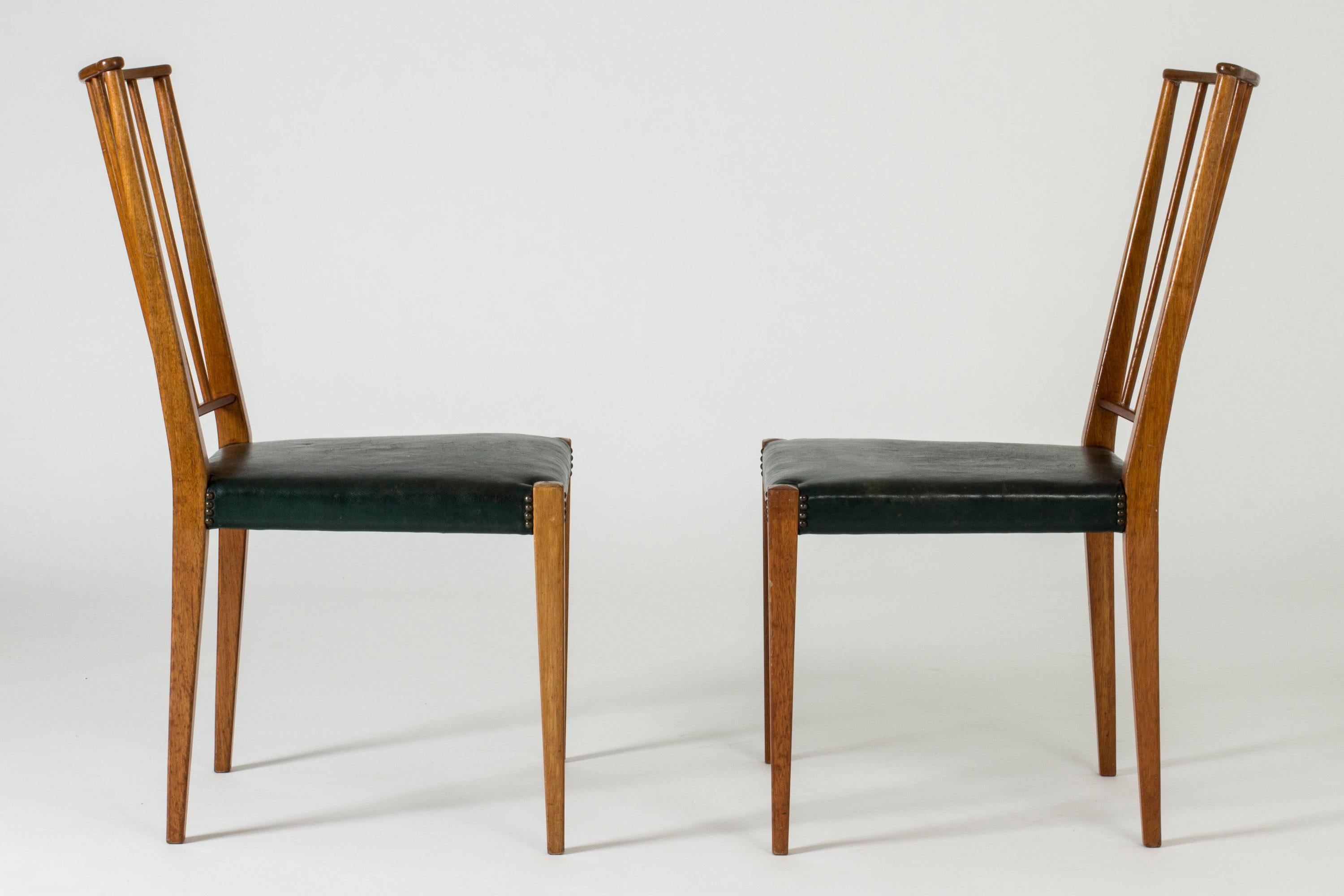 Swedish Mahogany and Leather Dining Chairs by Josef Frank
