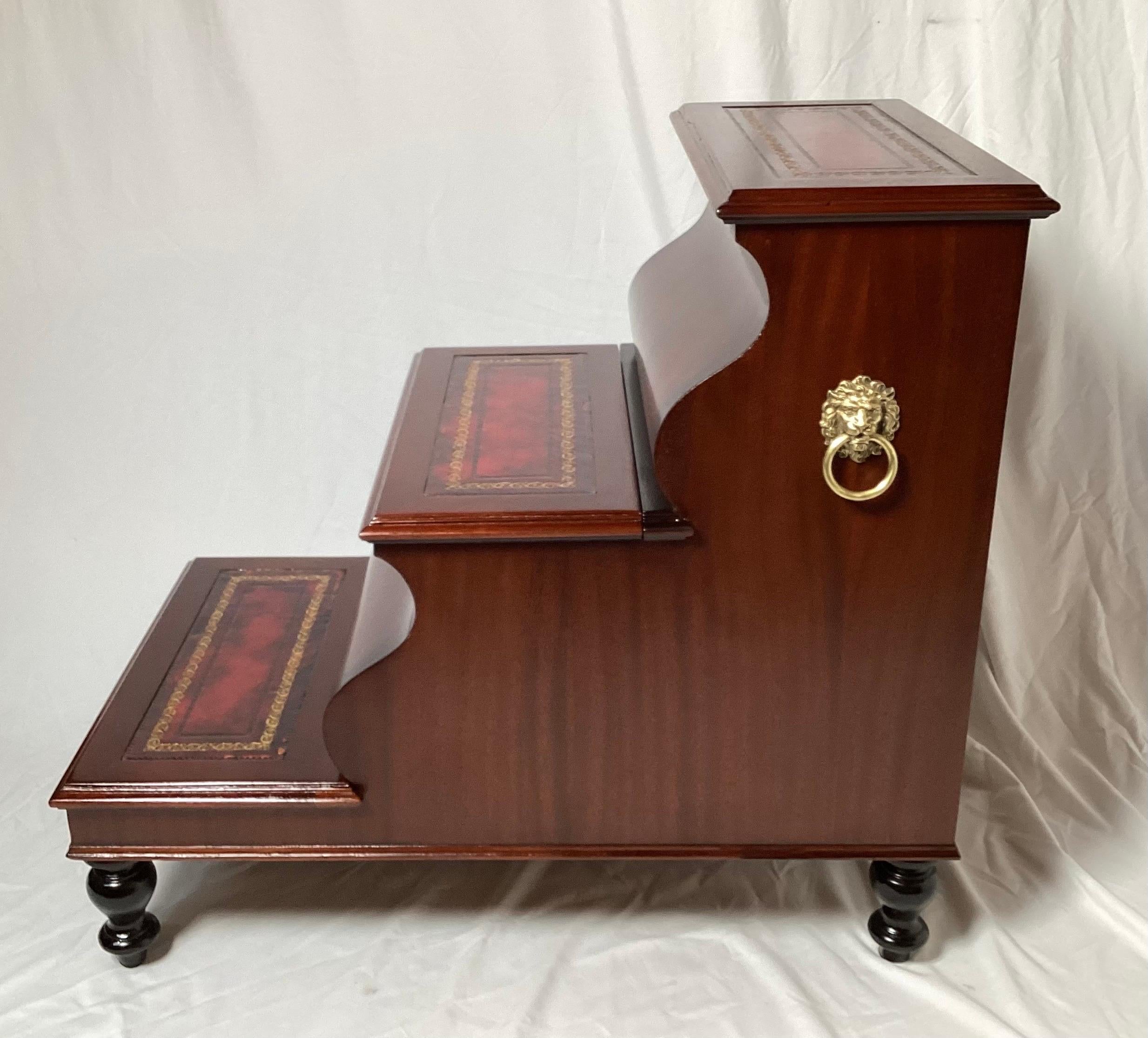 20th Century Mahogany and Leather Library Steps