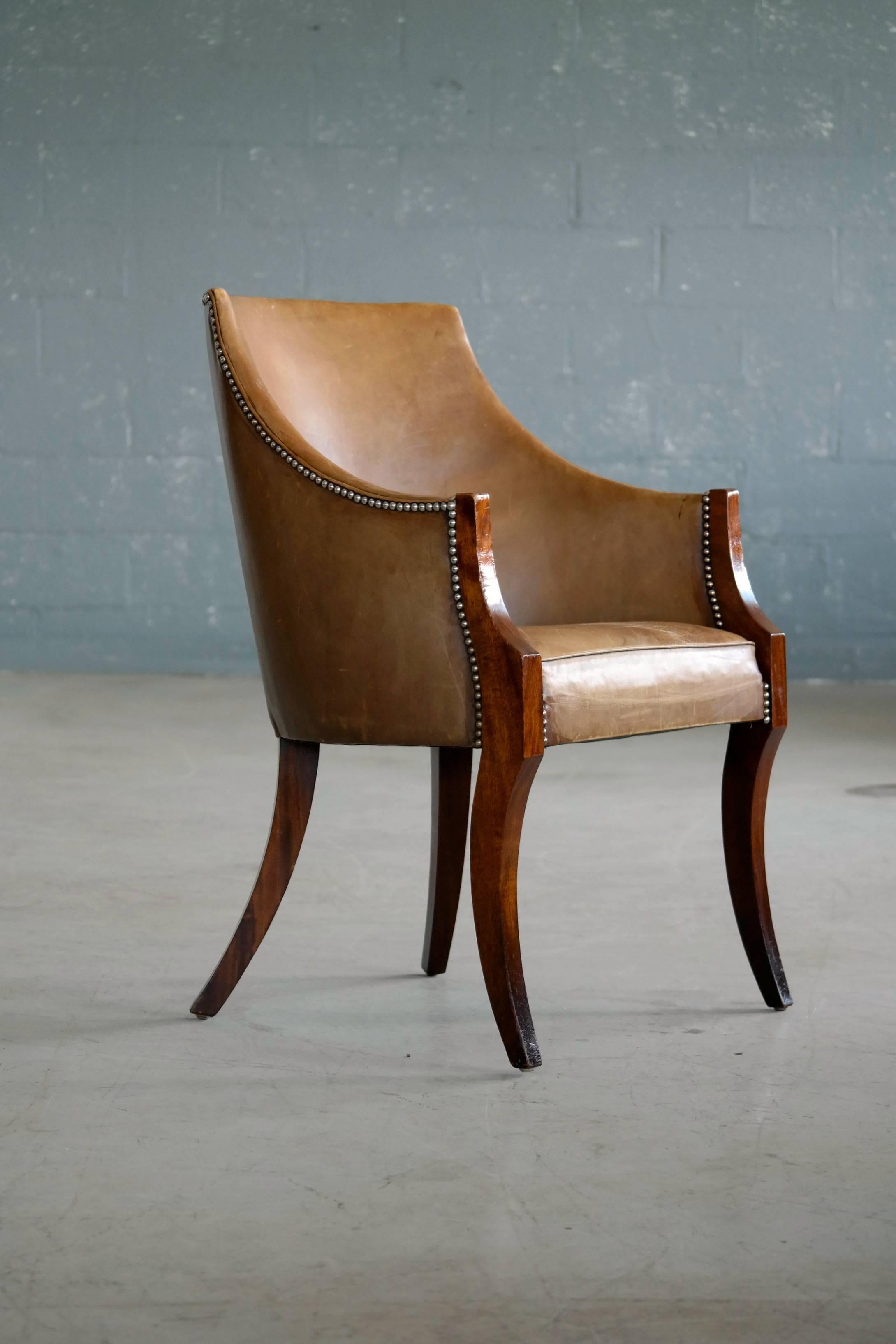 Mahogany and Leather Side or Easy Chair by Frits Henningsen Danish Midcentury 5