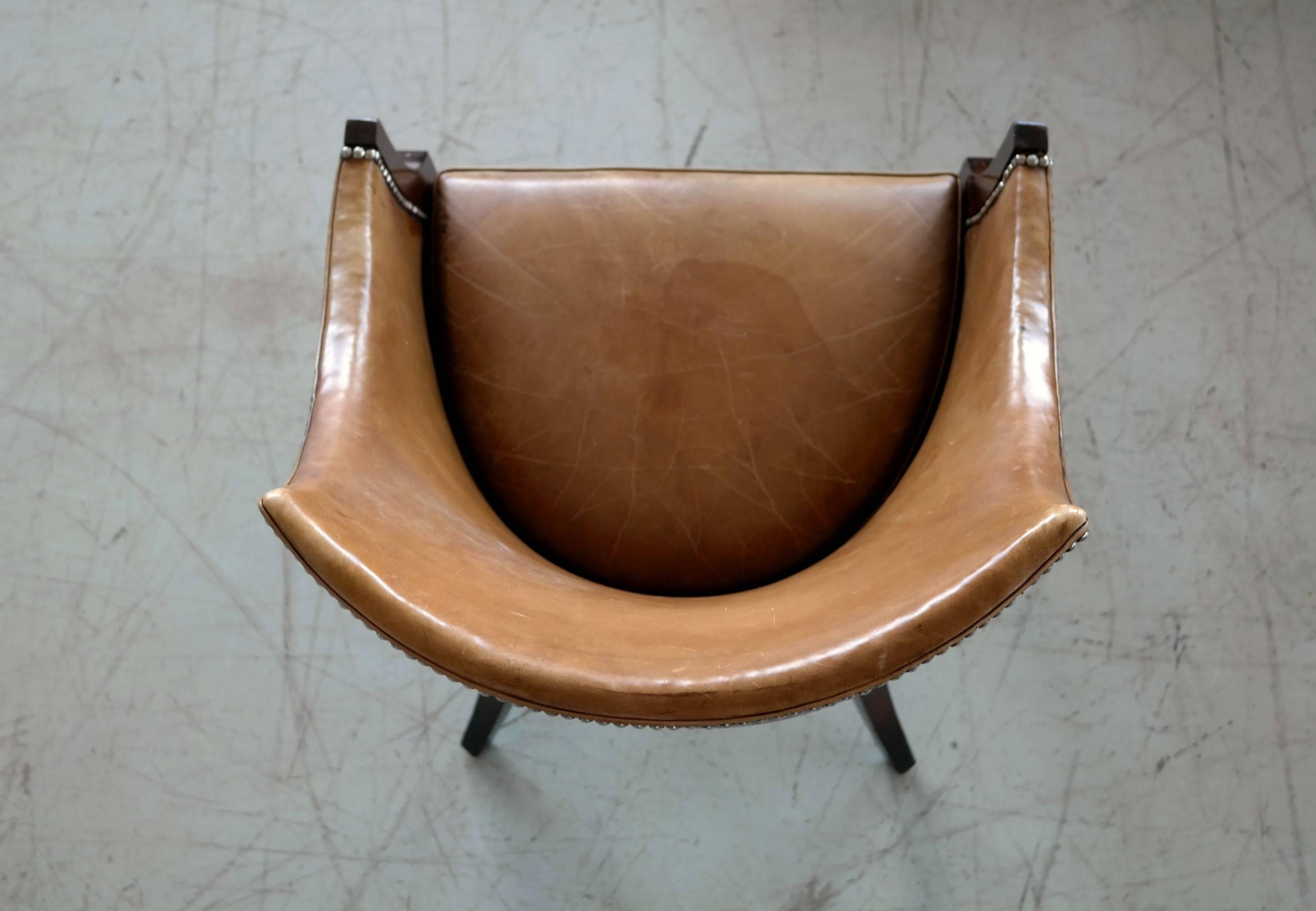 Mahogany and Leather Side or Easy Chair by Frits Henningsen Danish Midcentury 1