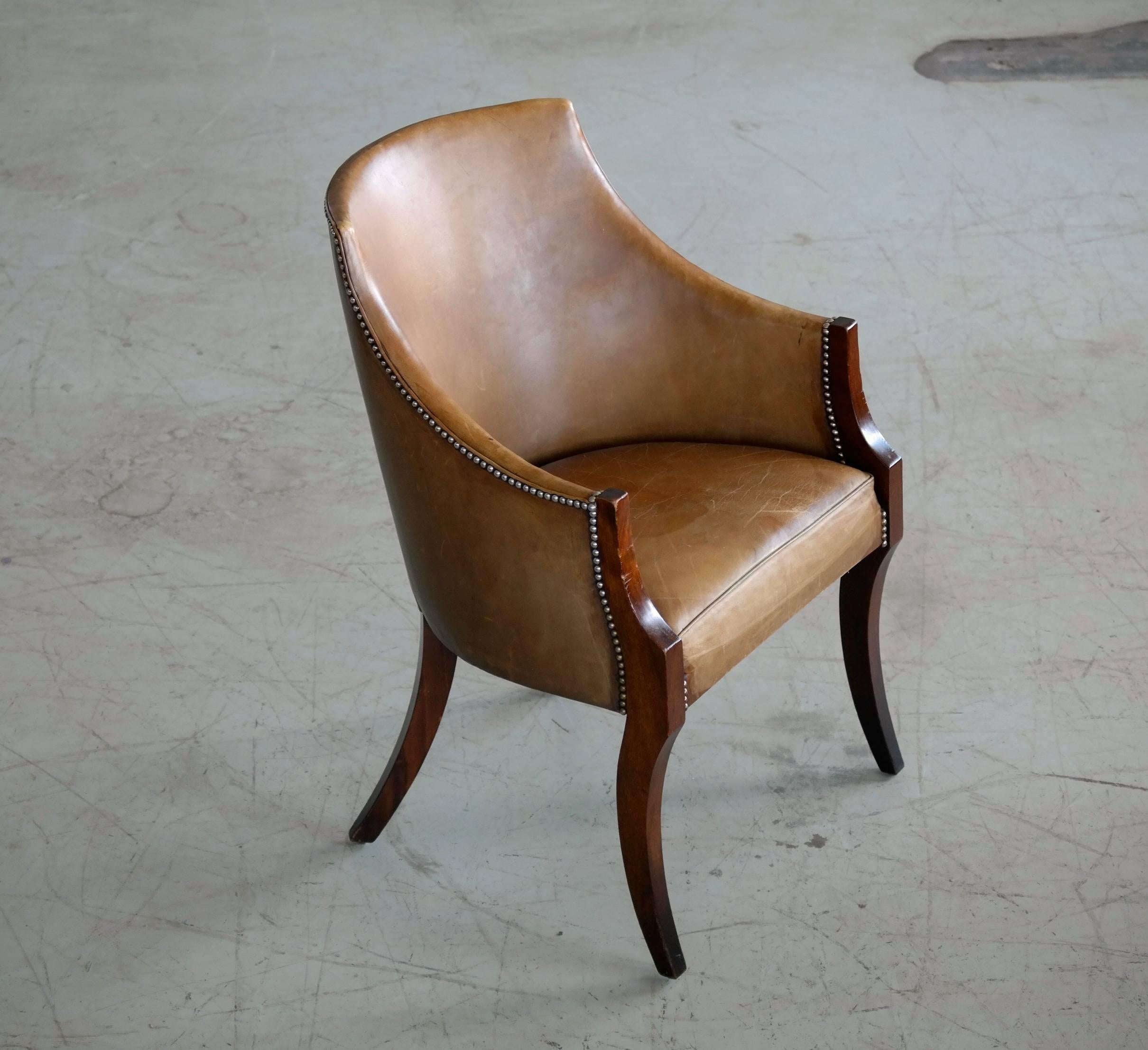 Mahogany and Leather Side or Easy Chair by Frits Henningsen Danish Midcentury 2