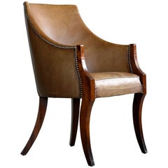 Mahogany and Leather Side or Easy Chair by Frits Henningsen Danish Midcentury