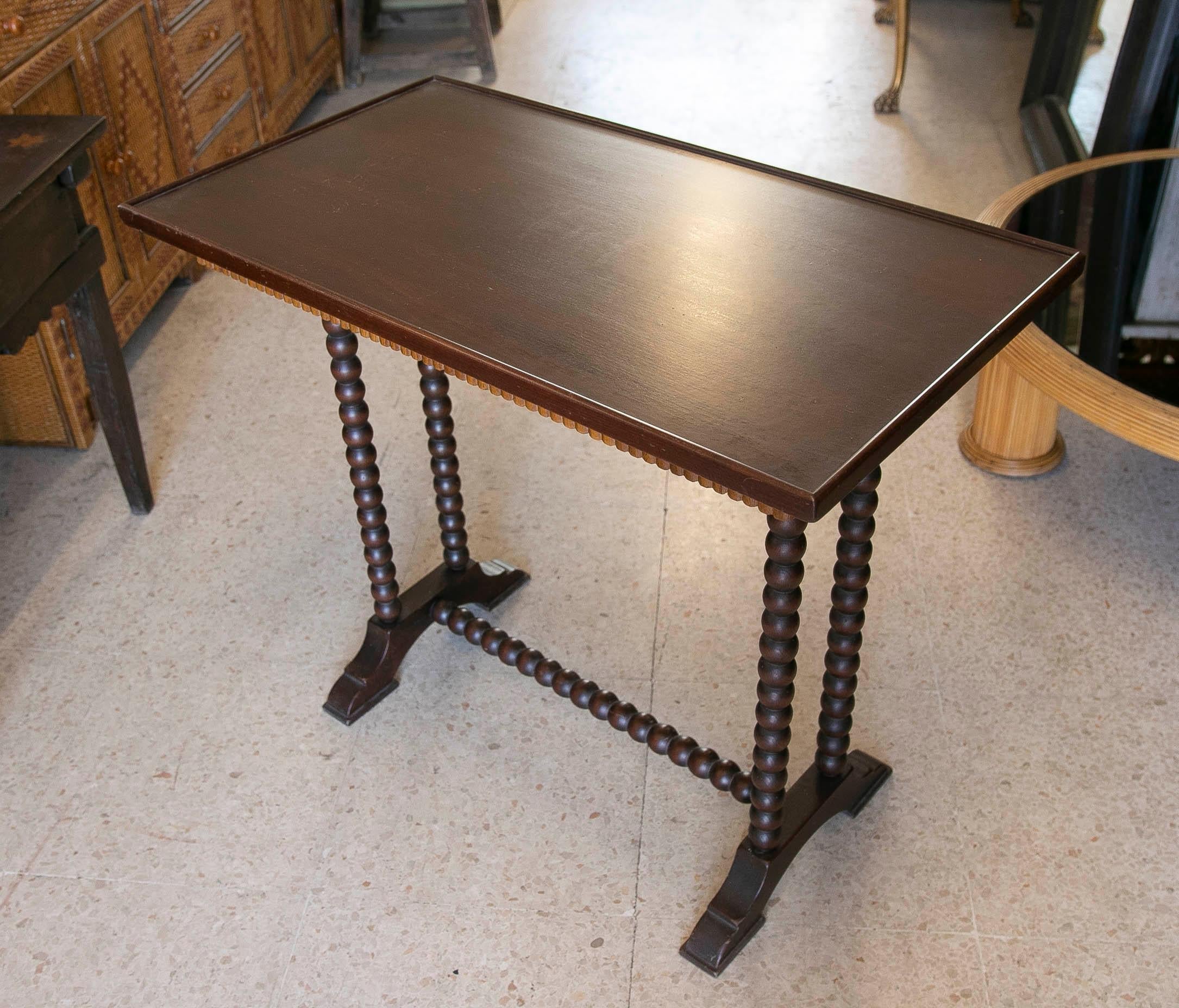 Mahogany and Lemongrass Serving Table with Turned Legs  For Sale 5