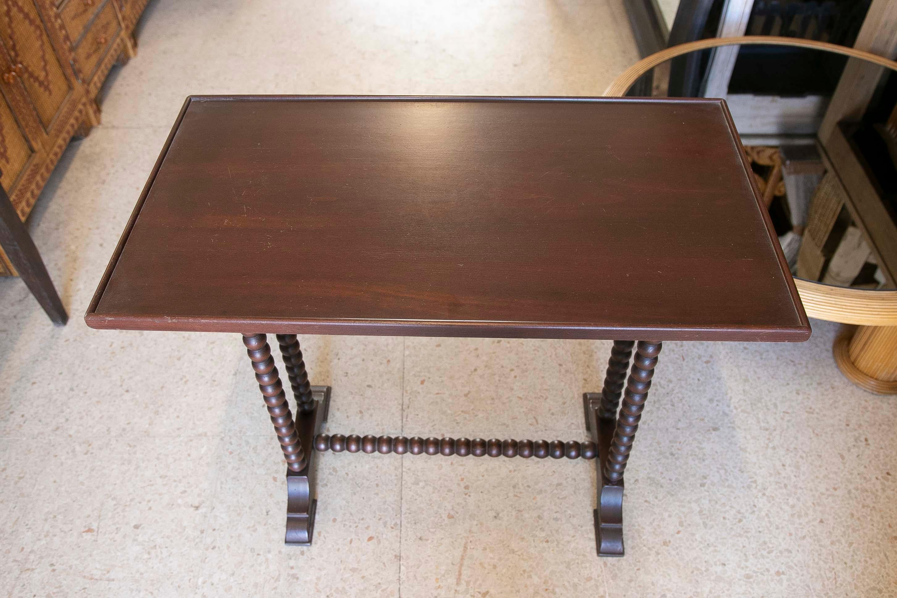 Mahogany and Lemongrass Serving Table with Turned Legs  For Sale 8