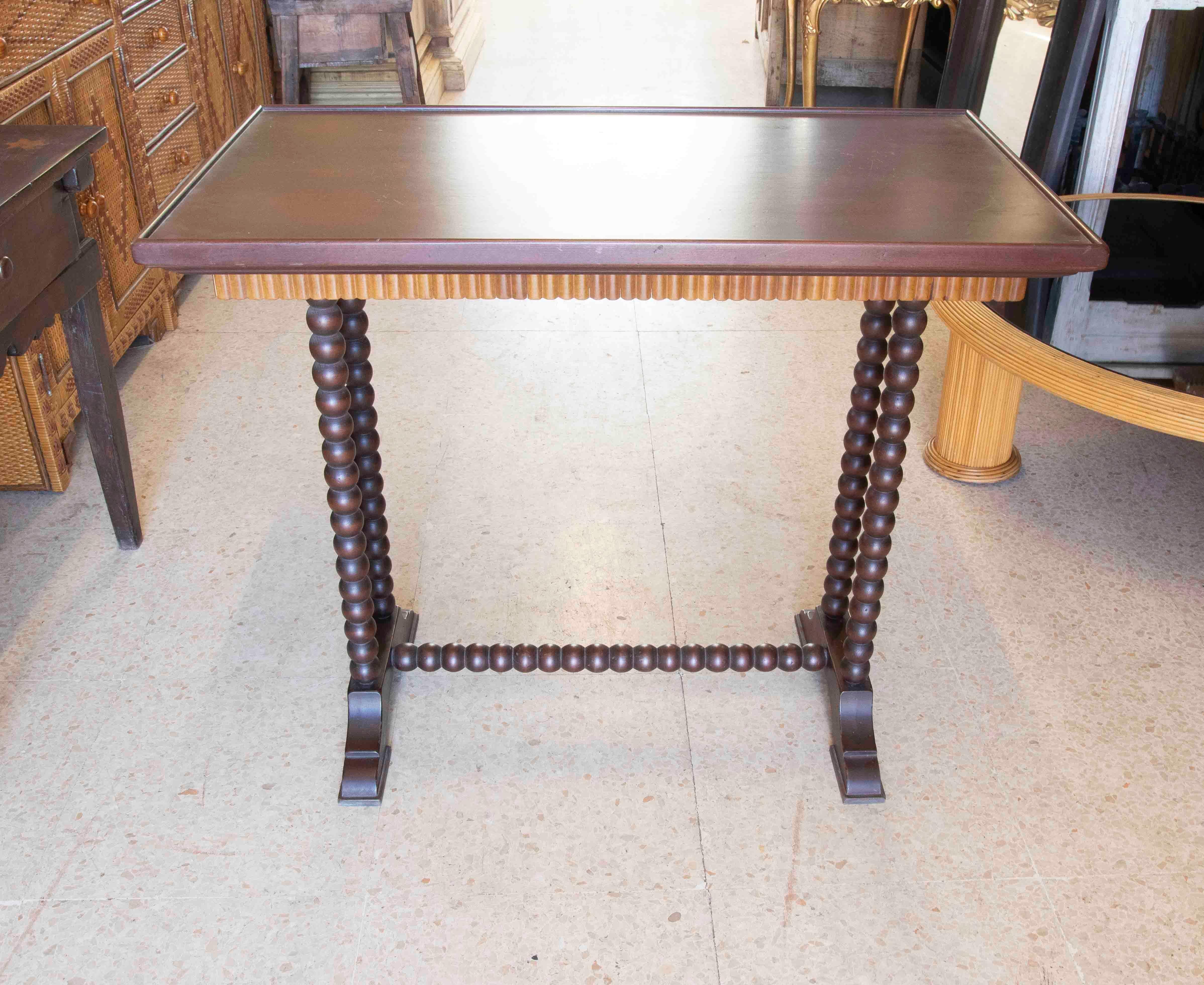 Spanish Mahogany and Lemongrass Serving Table with Turned Legs  For Sale