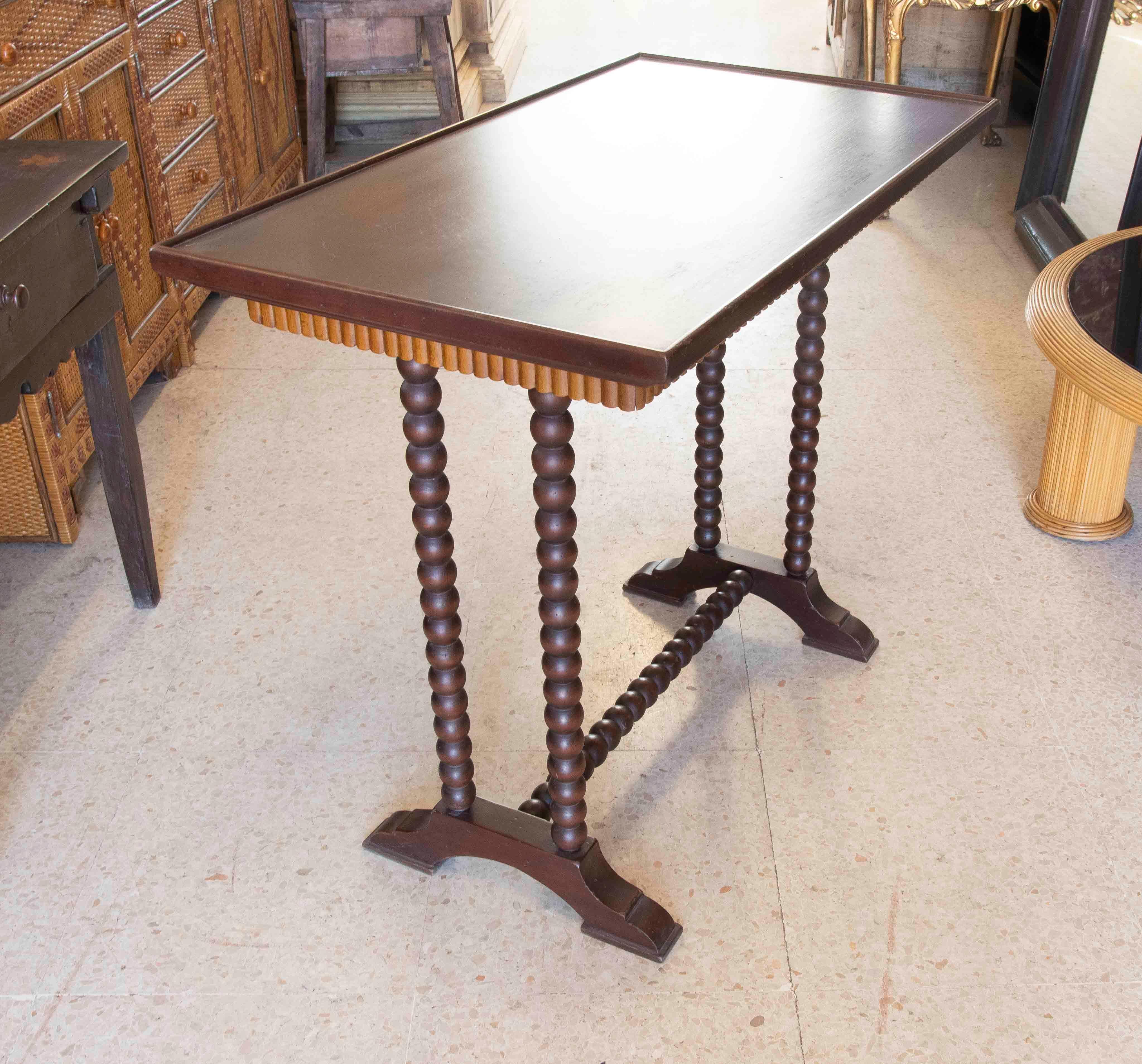 Wood Mahogany and Lemongrass Serving Table with Turned Legs  For Sale