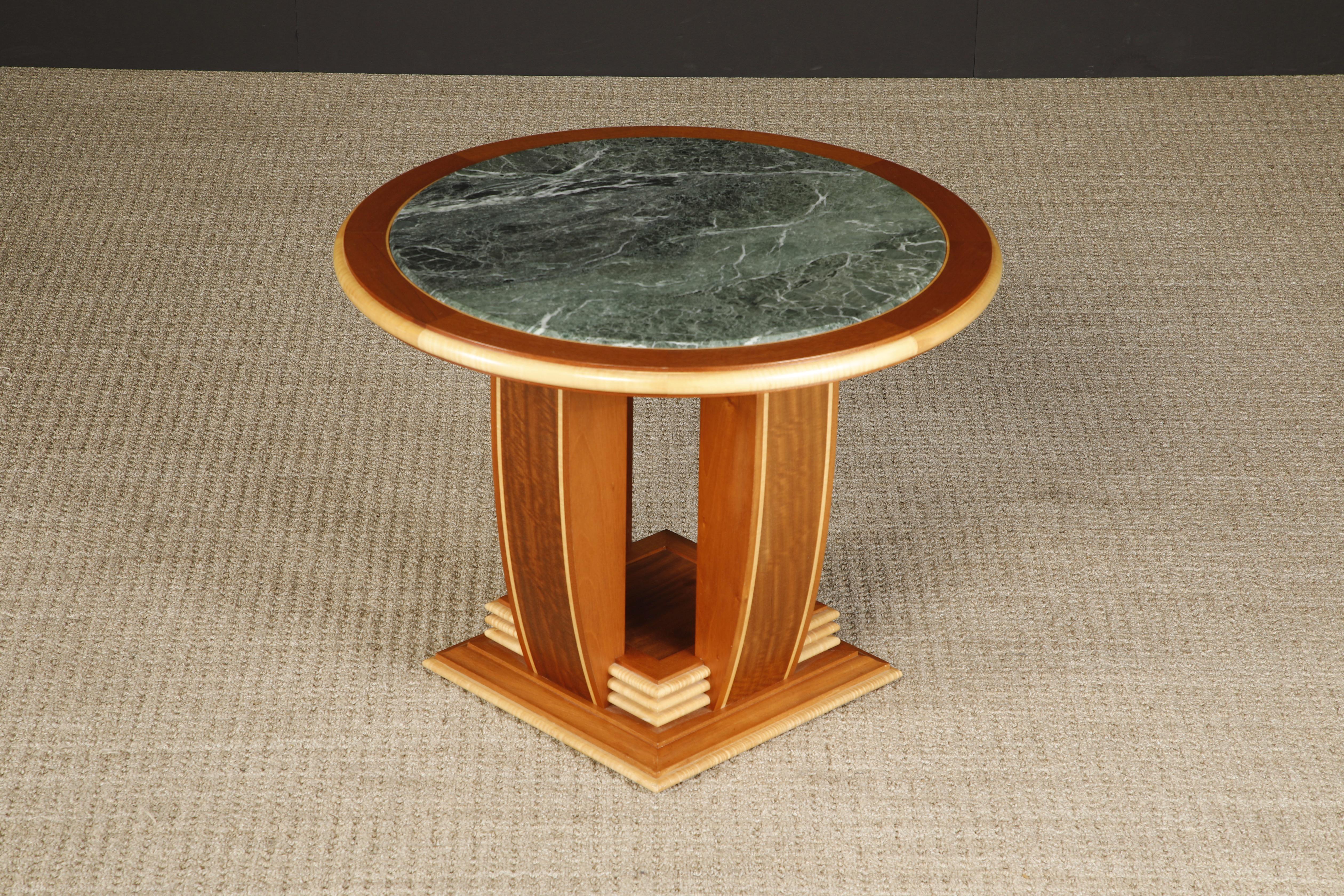 American Mahogany and Marble Center Table or Zoom Table by Ron Puckett, 1991, Signed For Sale