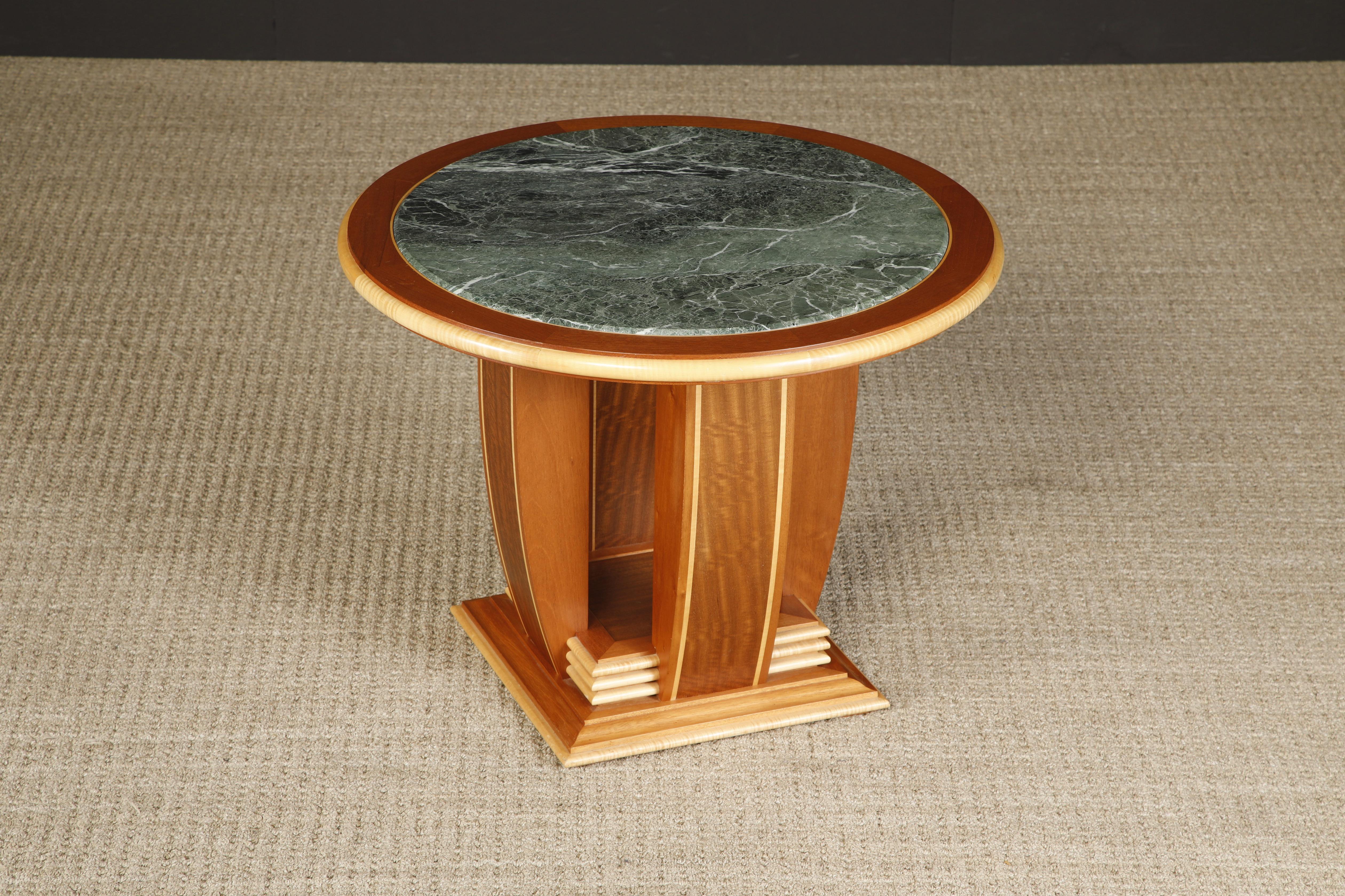 Mahogany and Marble Center Table or Zoom Table by Ron Puckett, 1991, Signed In Excellent Condition For Sale In Los Angeles, CA