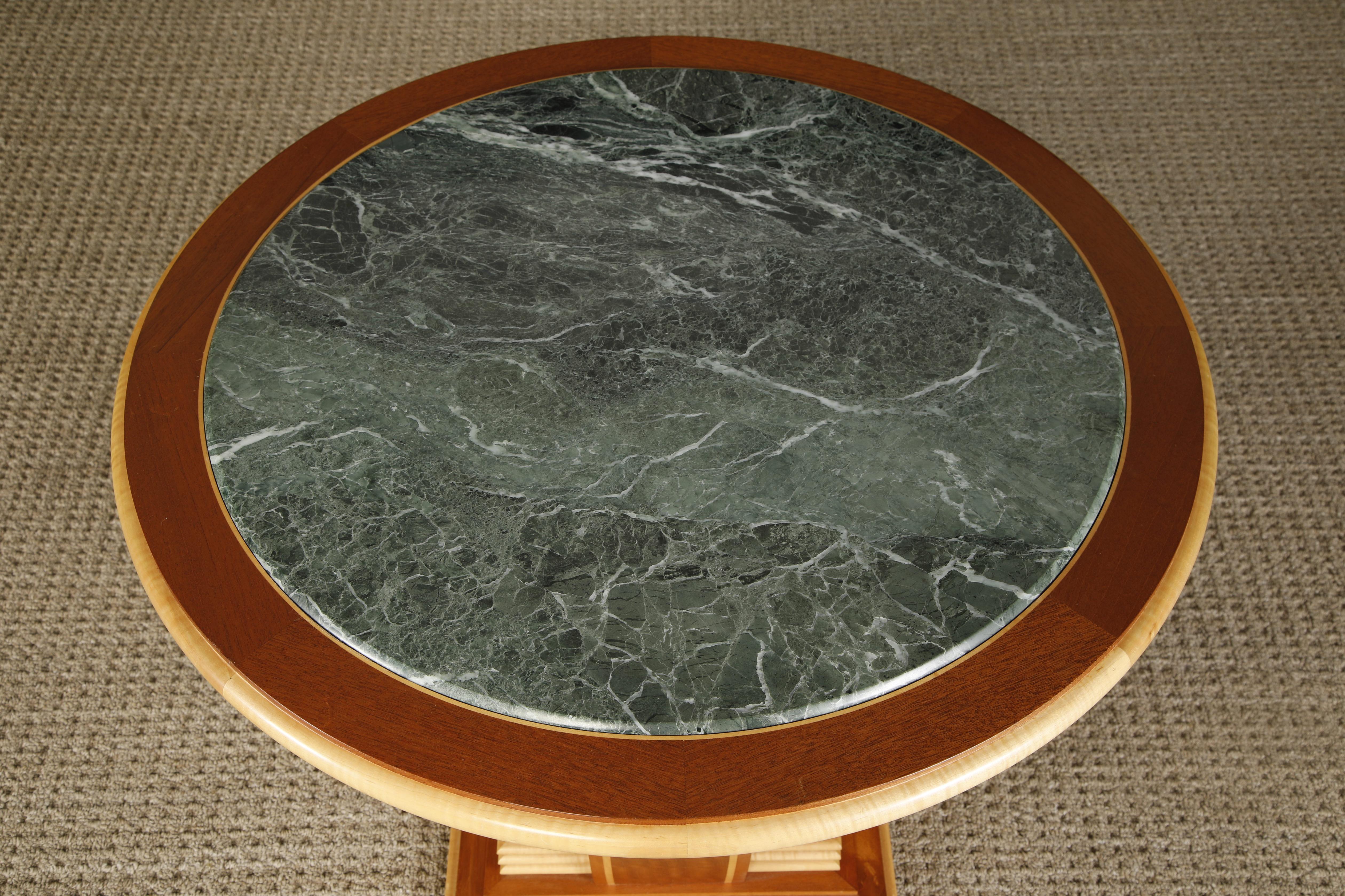 Mahogany and Marble Center Table or Zoom Table by Ron Puckett, 1991, Signed For Sale 3