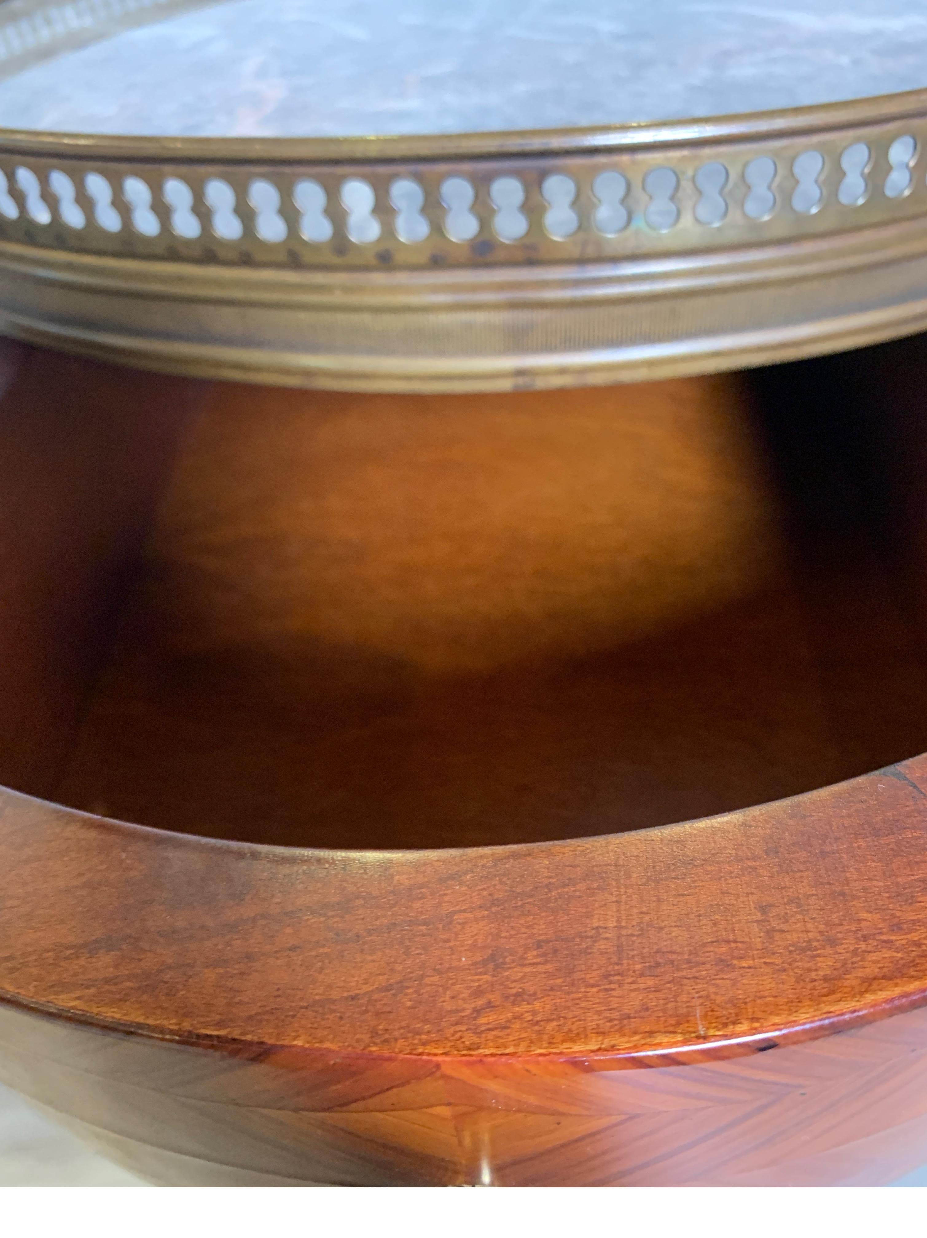Brass Mahogany and Marble Gallery Edge Drinks Table