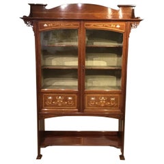 Mahogany and Marquetry Inlaid Arts & Crafts Period Display Cabinet