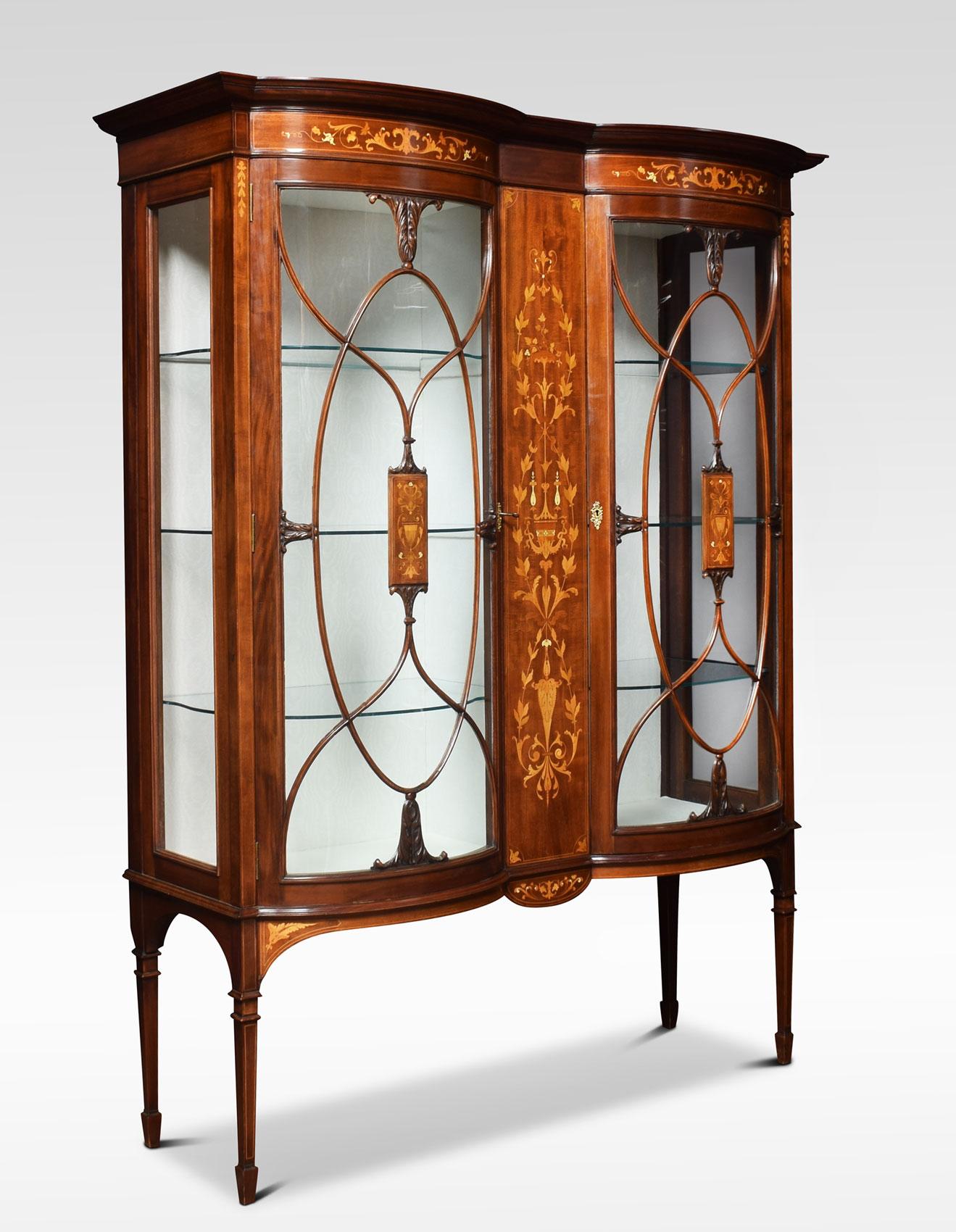 British Mahogany and Marquetry Inlaid Display Cabinets