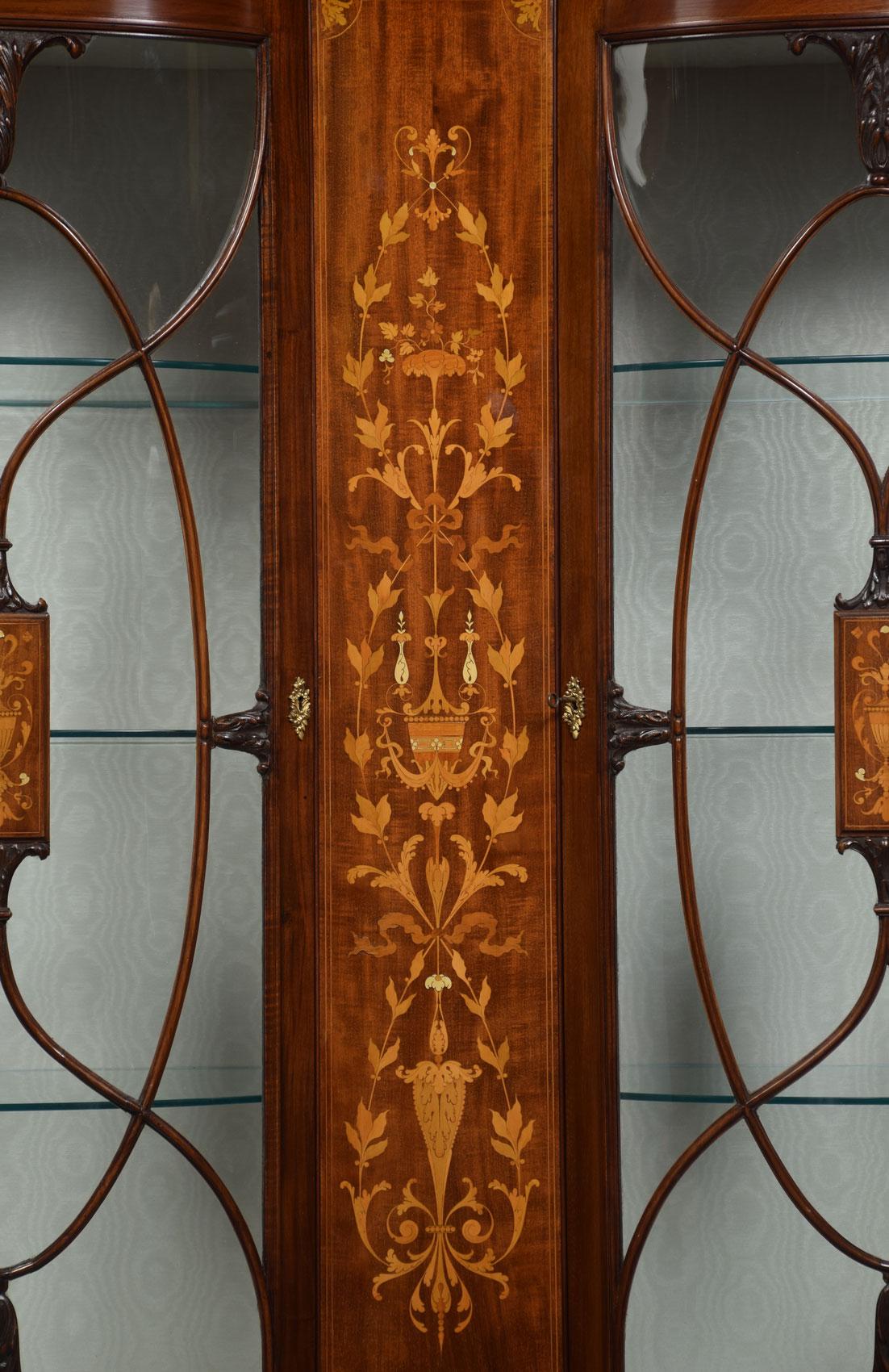 Mahogany and Marquetry Inlaid Display Cabinets 2