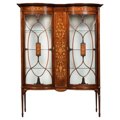 Antique Mahogany and Marquetry Inlaid Display Cabinets