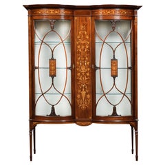 Mahogany and Marquetry Inlaid Display Cabinets