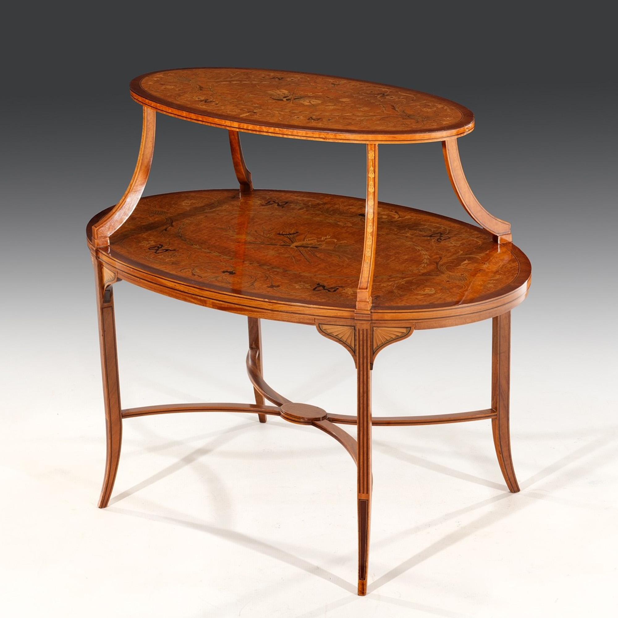 Edwardian Mahogany and Marquetry-Inlaid Two-Tier Étagère -Edwards & Roberts For Sale