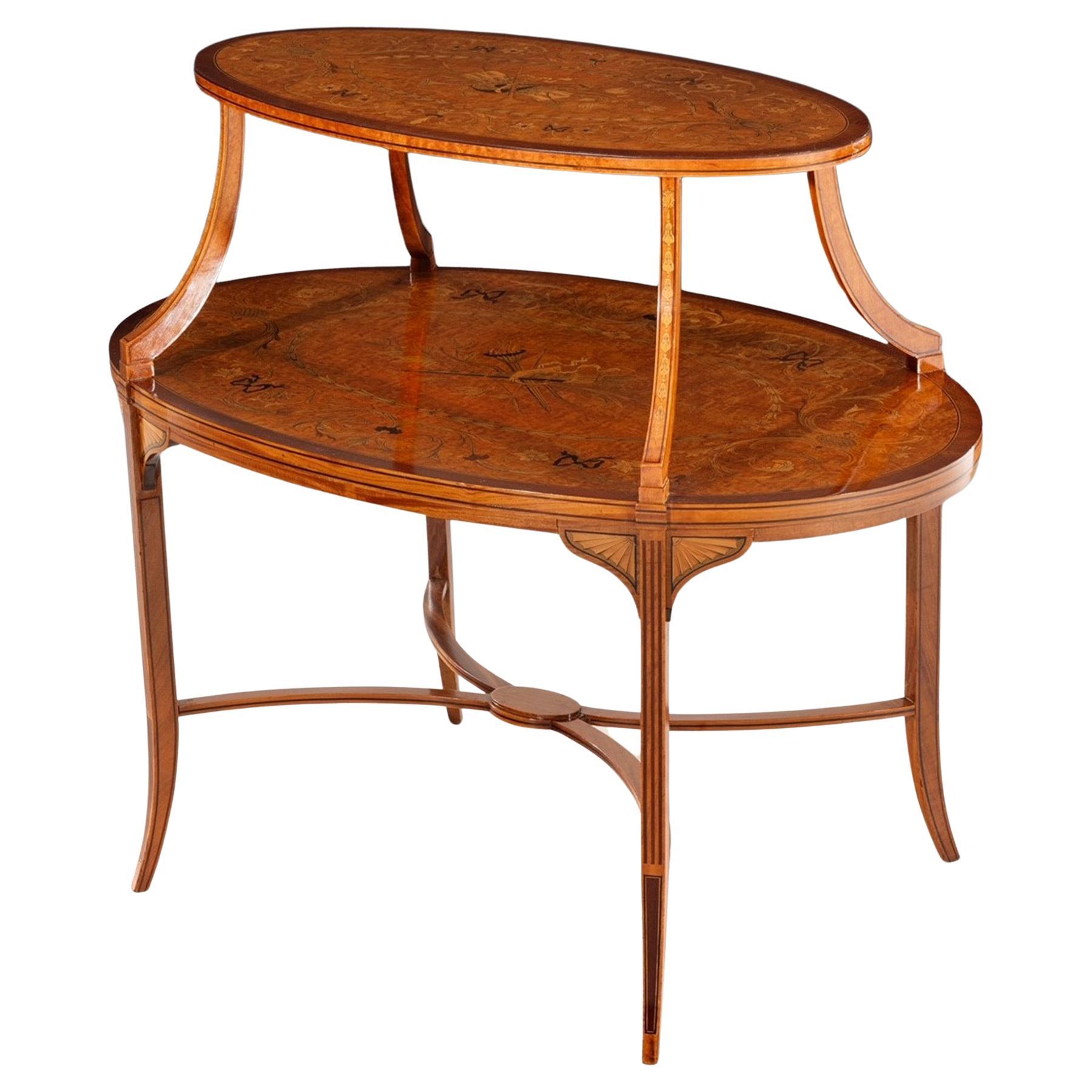 Mahogany and Marquetry-Inlaid Two-Tier Étagère -Edwards & Roberts For Sale